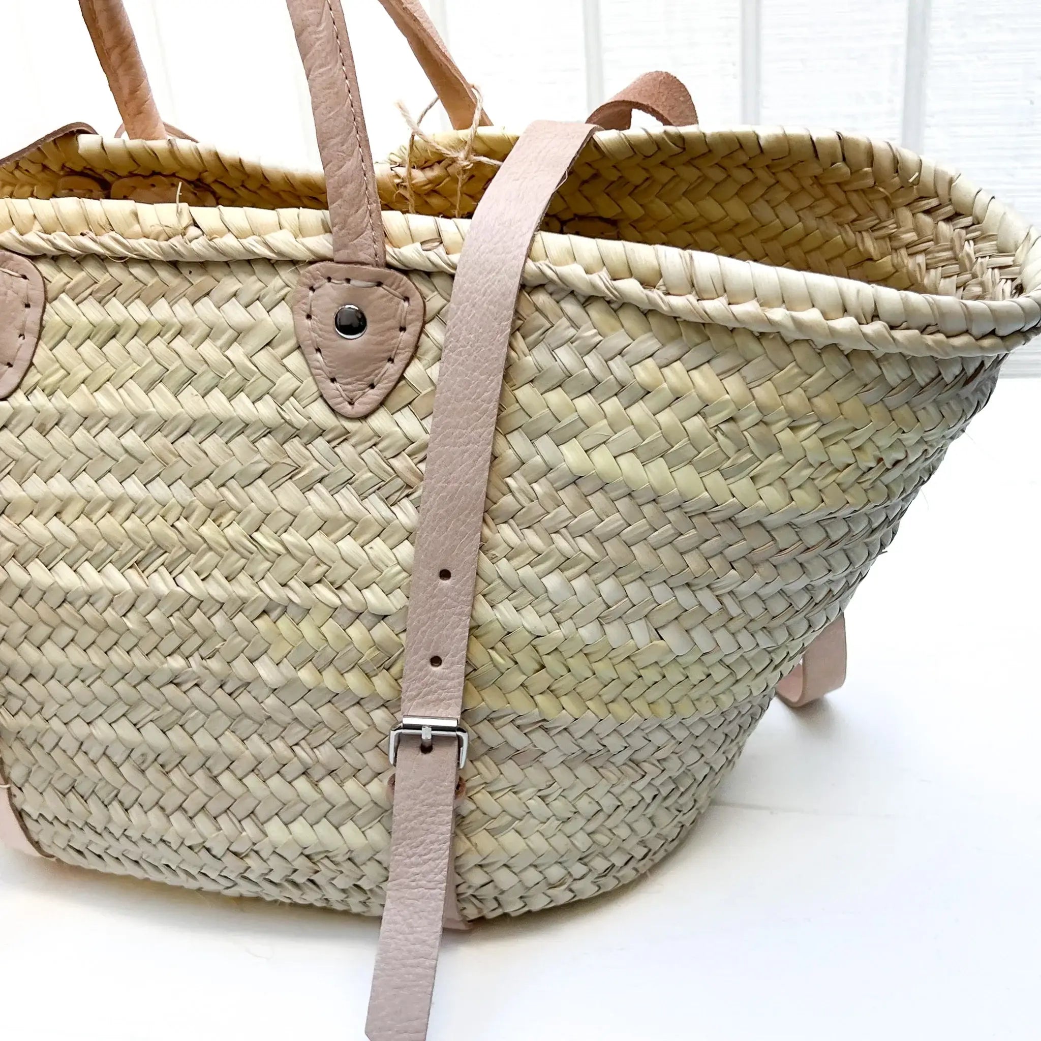 French Market Bags Straw Basket Backpack #4