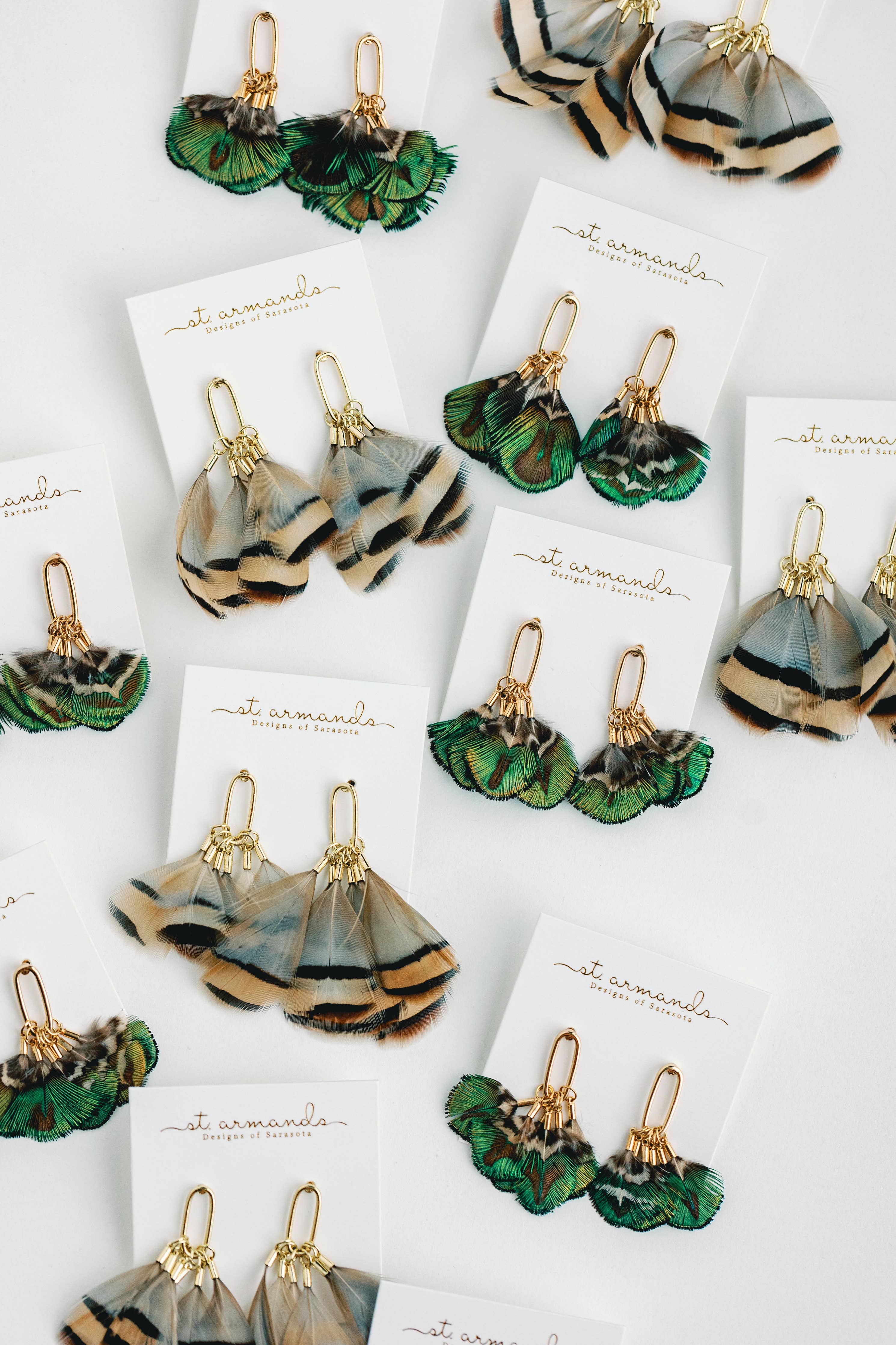 St. Armands Mallard Fall Feather Tassel Statement Earrings SAD227