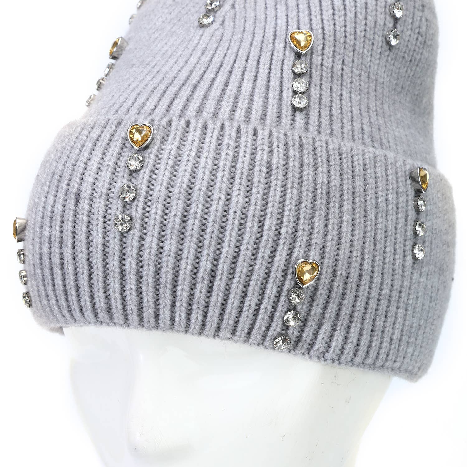 Thames Collection Crystal and Hearts Wool Hat with Faux Pom