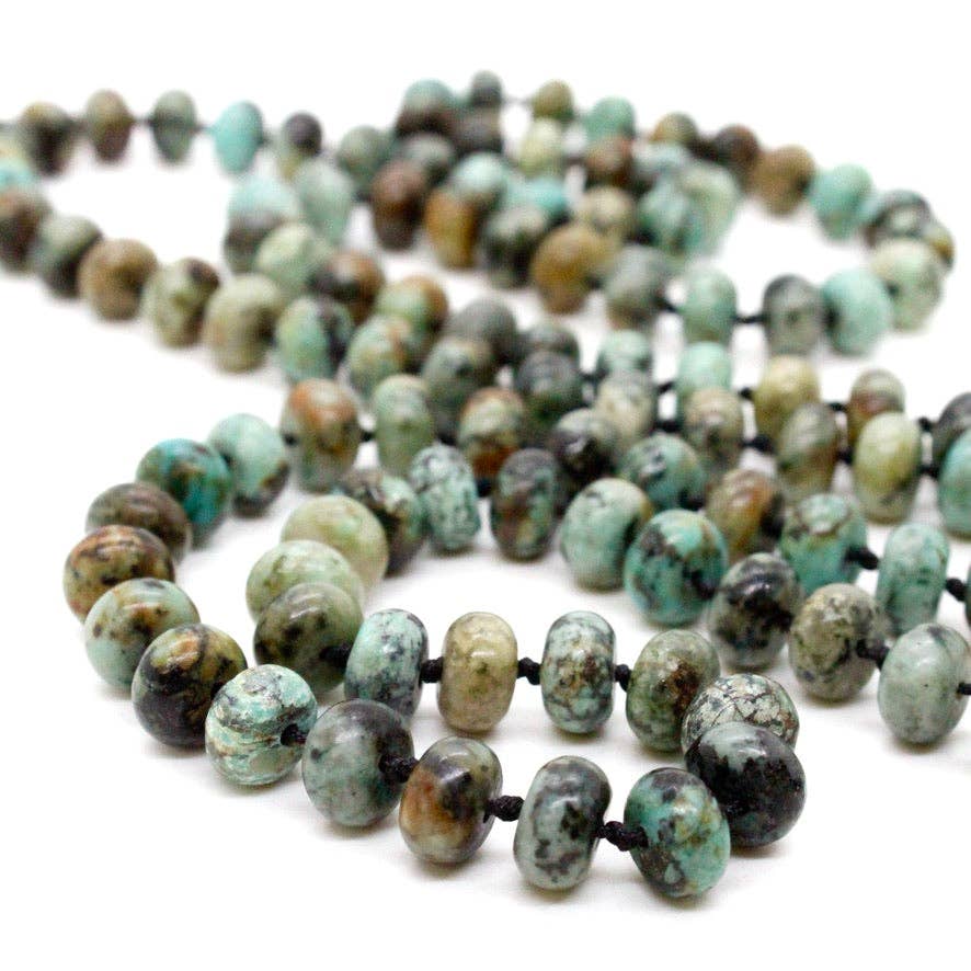 Lizou Hand Knotted Long African Turquoise Bead Necklace
