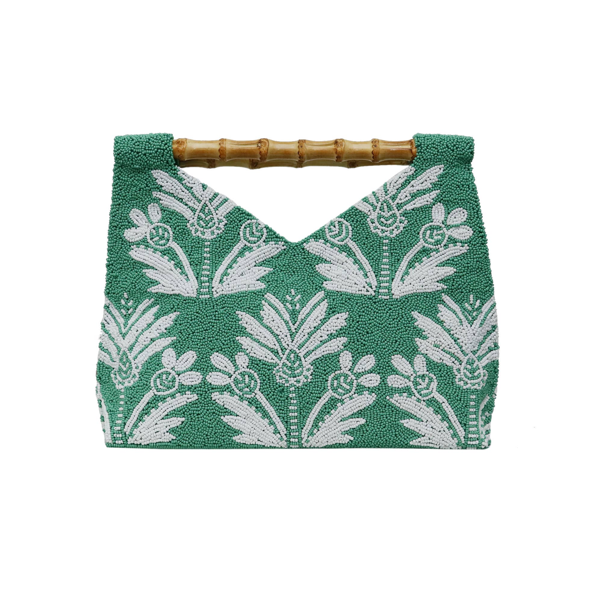 Tiana NY Green/Matte White Beaded Handbag