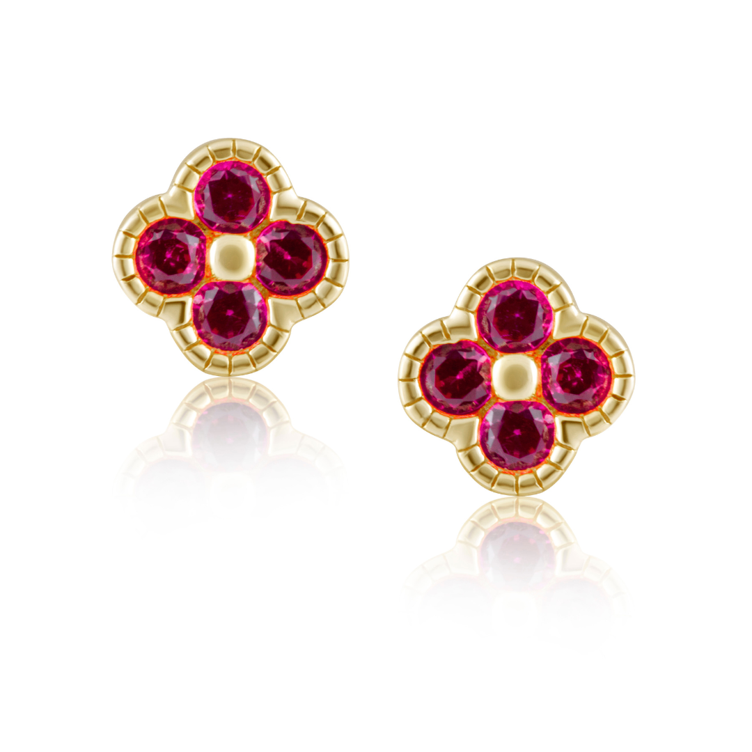 Sahira Gracie CZ Clover Studs in Pink Sapphire