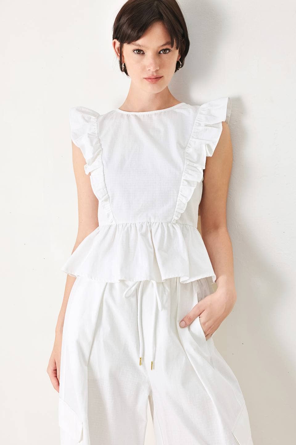 Flying Tomato Solid Woven Top FT1815B-A