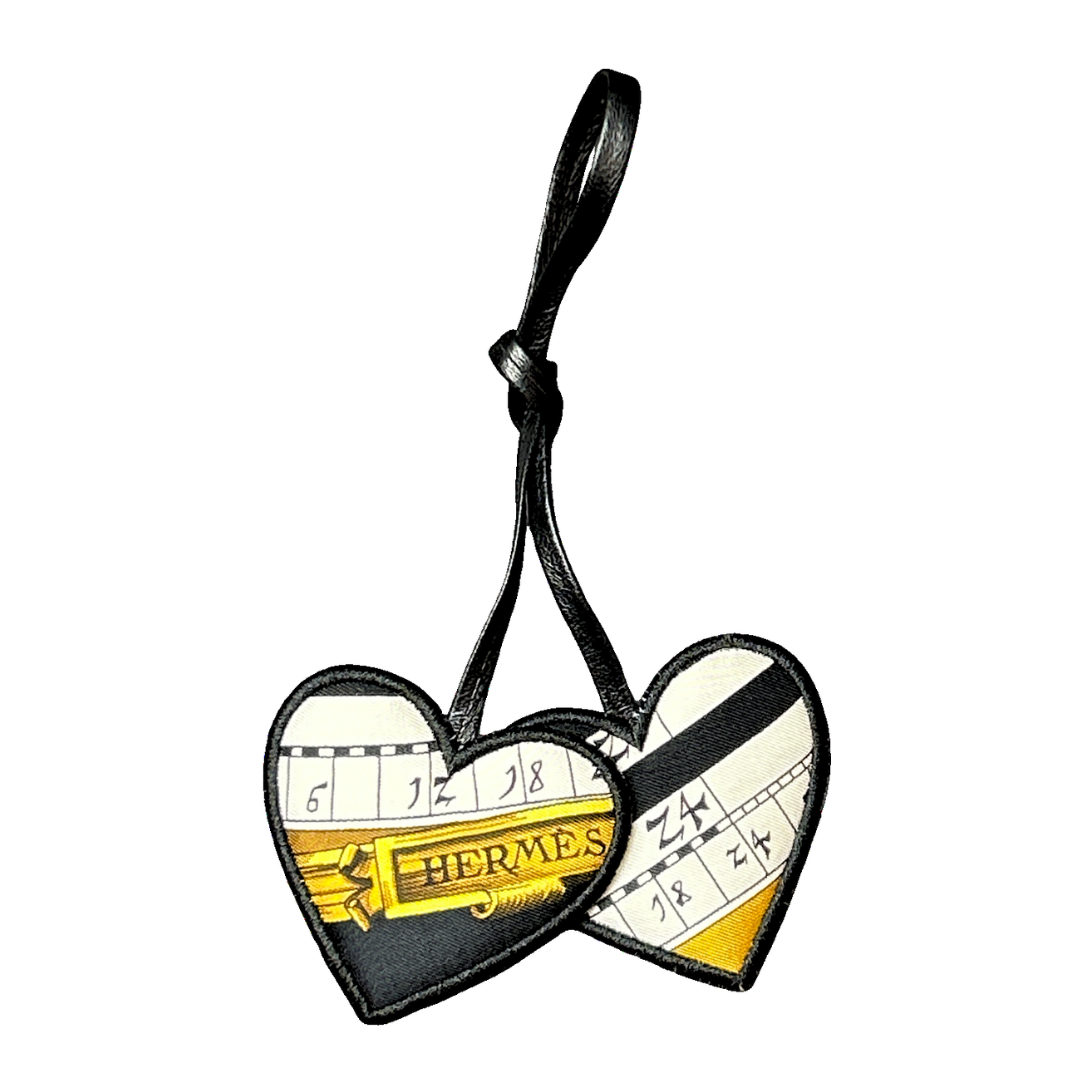 Vintage Luxe Up Hermes Astrologie Dies et Hore Scarf Double Heart Bag Charm