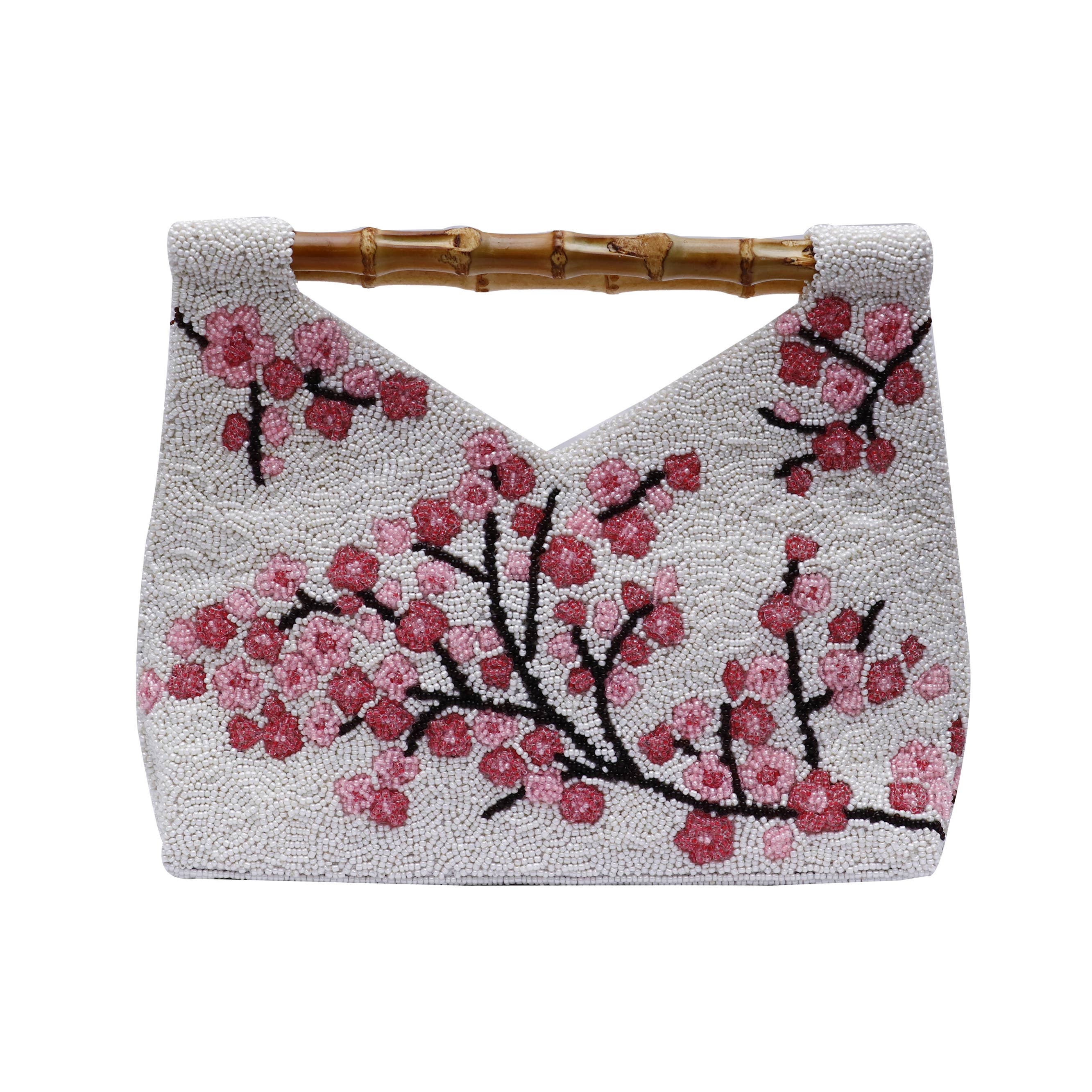 Tiana NY Cherry Blossom Bamboo Cutout Bag in Ivory/Pink/Black BH-796
