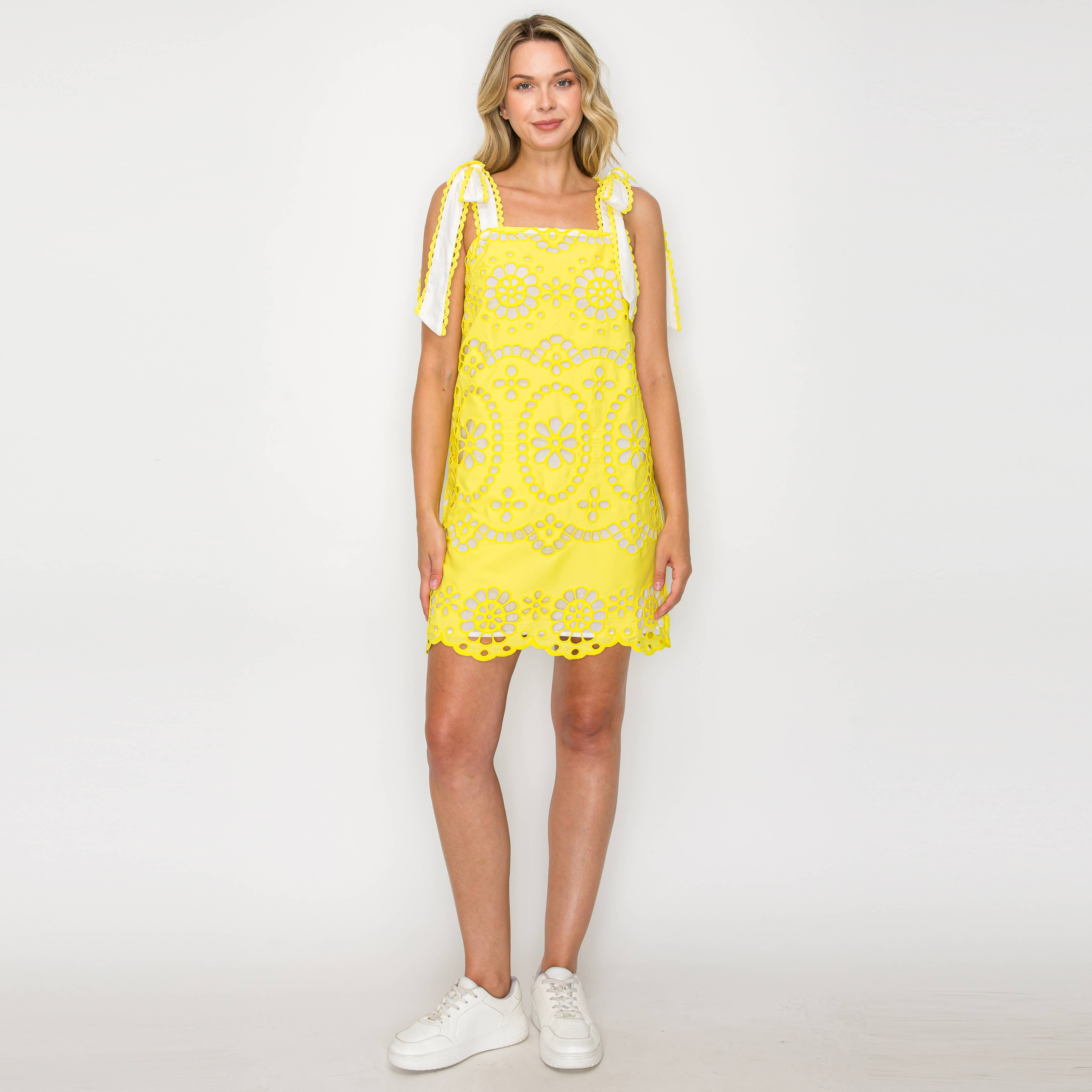 LoveWednesday Daisy Eyelet Embroidery Mini Dress