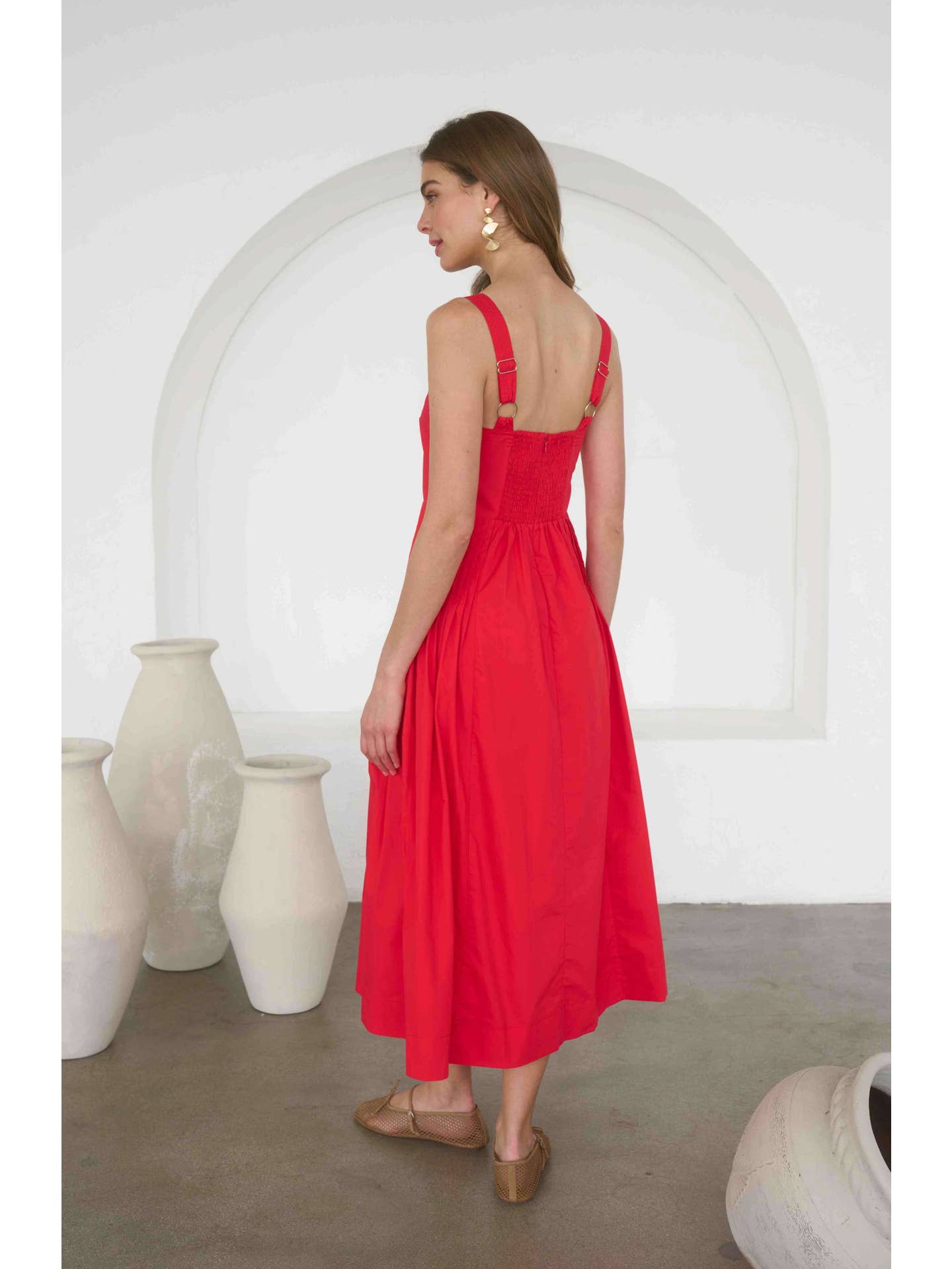 Moon River Button Detail Pleated Waist Sleeveless Midi Dress MR9793