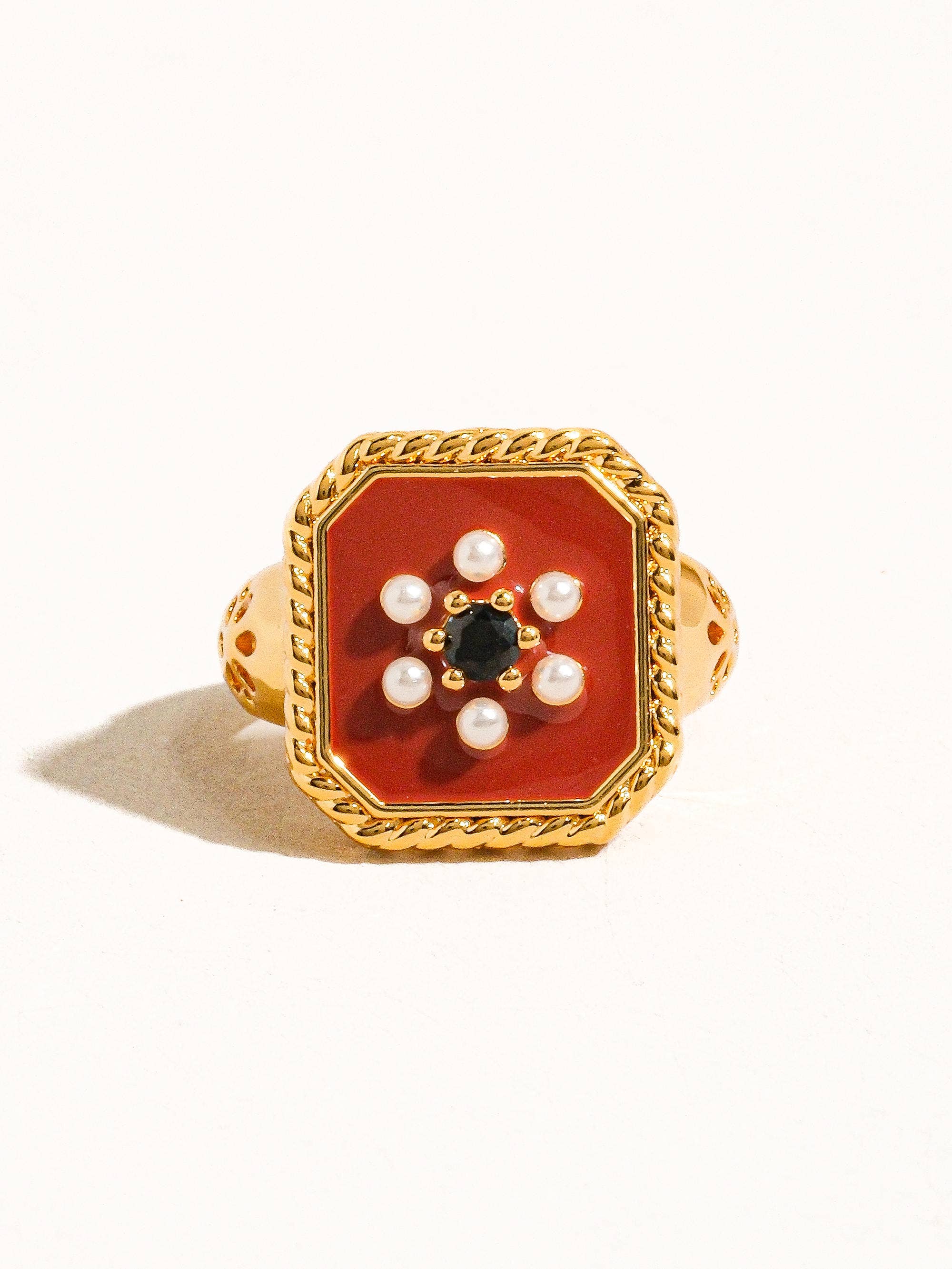 Flanerie Rouge 18K Gold Red Enamel Vintage Adjustable Ring