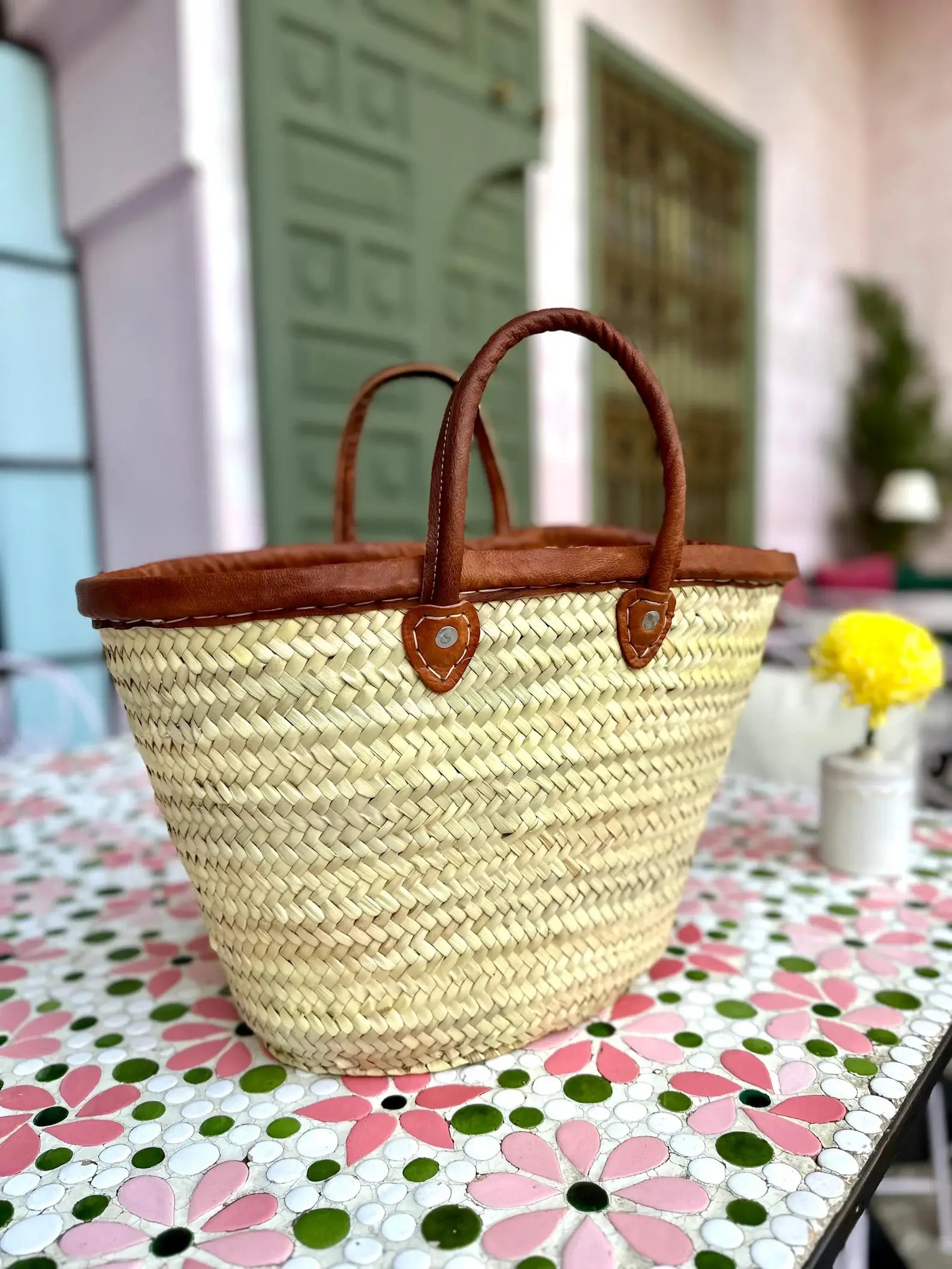 French Market Bags Handwoven Straw Basket Bag with Leather #10