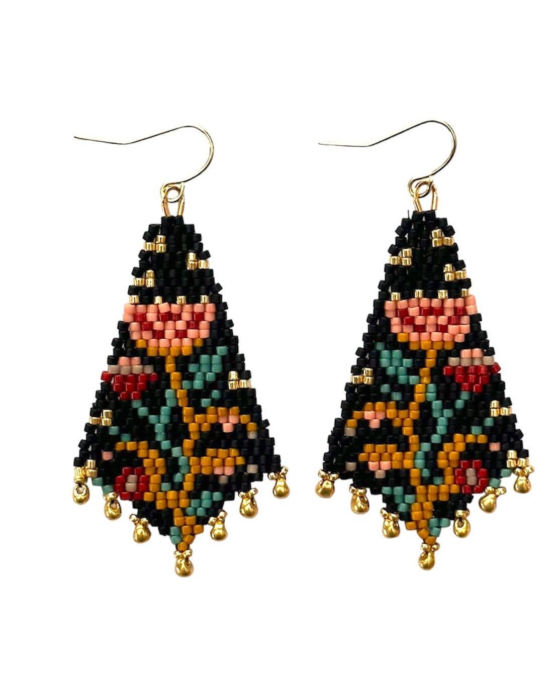 Mayana Beaded Handwoven Night Bloom Drop Earrings