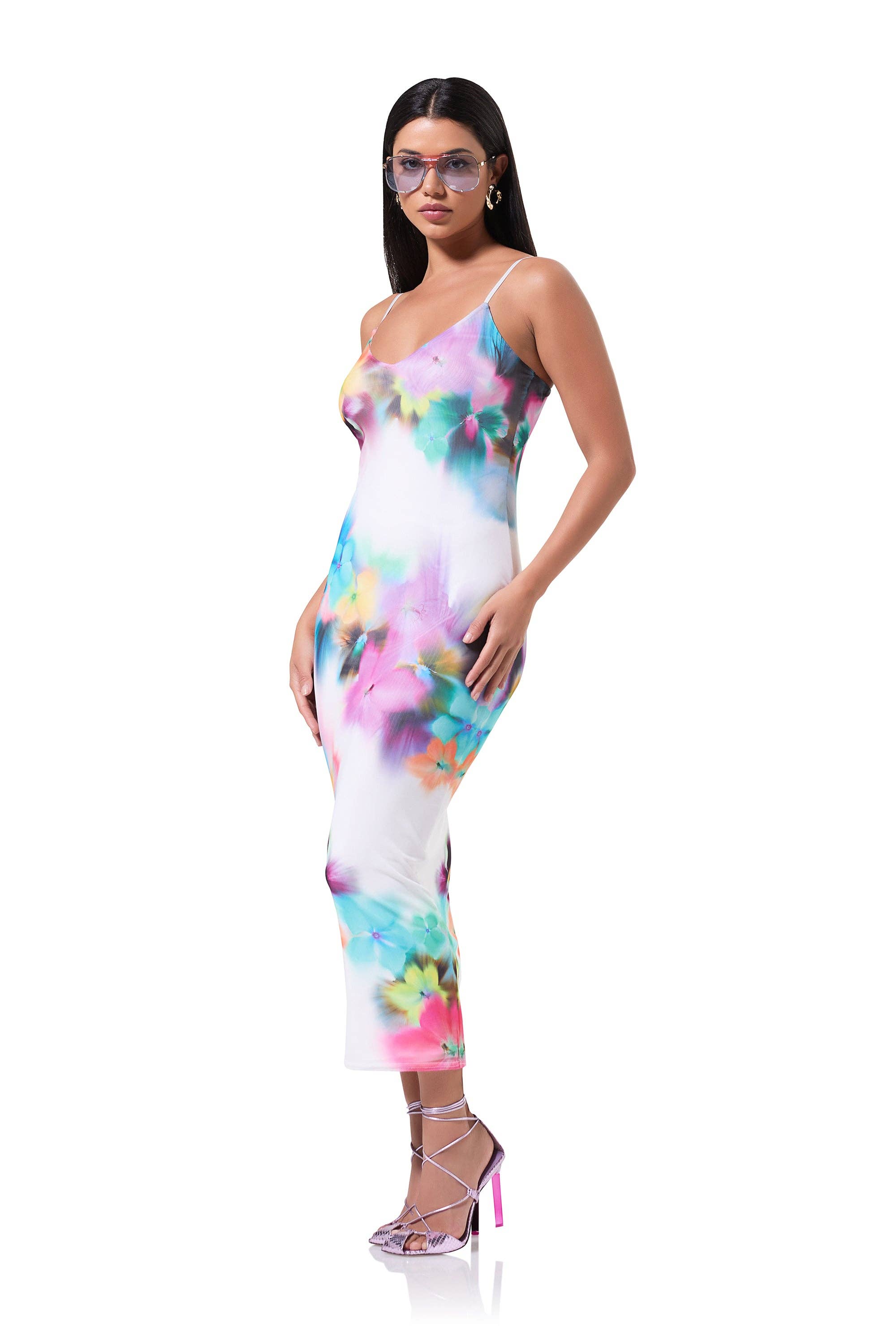 AFRM Amina Mesh Dress - Blur Pansy