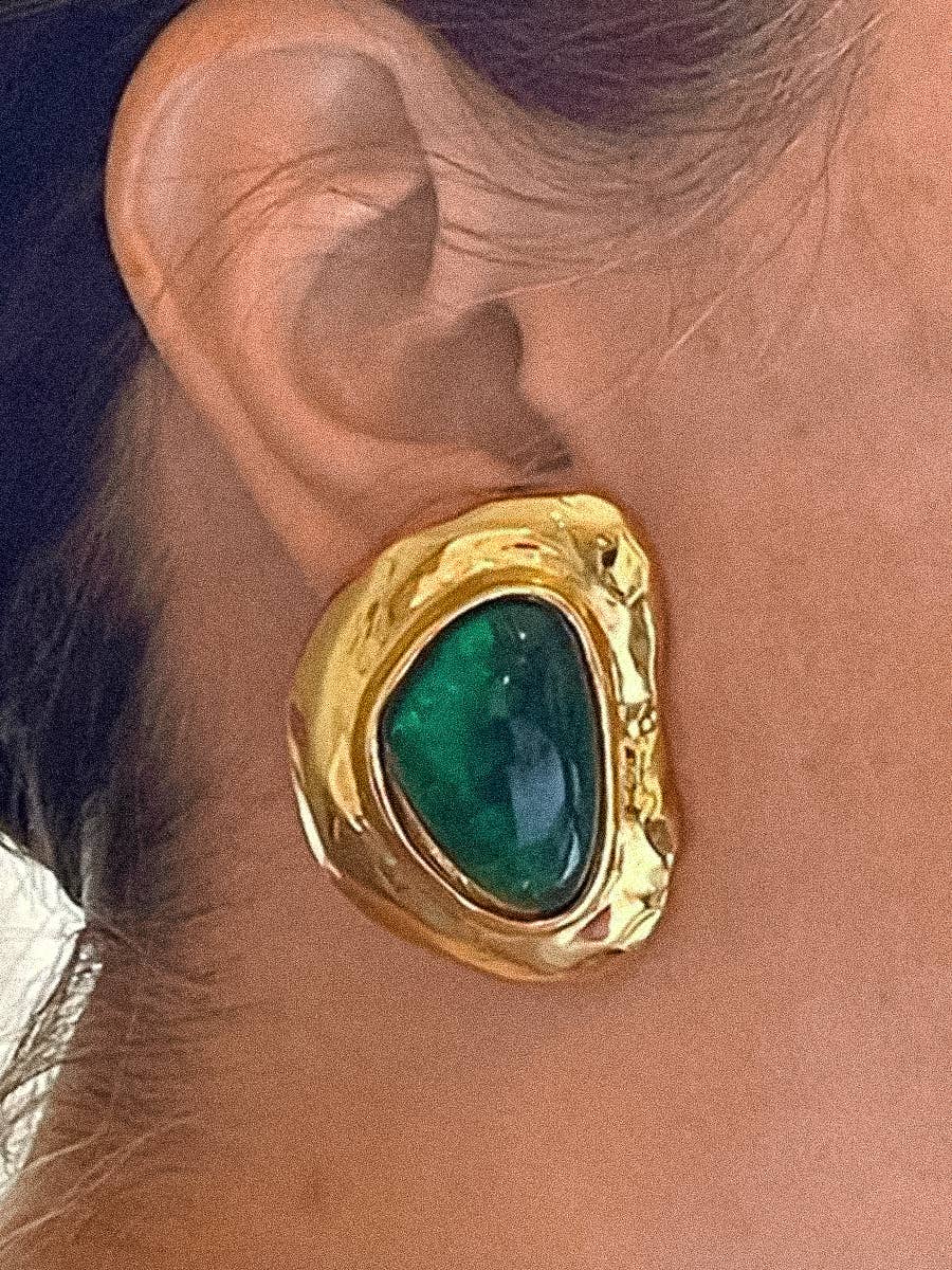 Flanerie Mei 18K Non-Tarnish Green Stone Stud