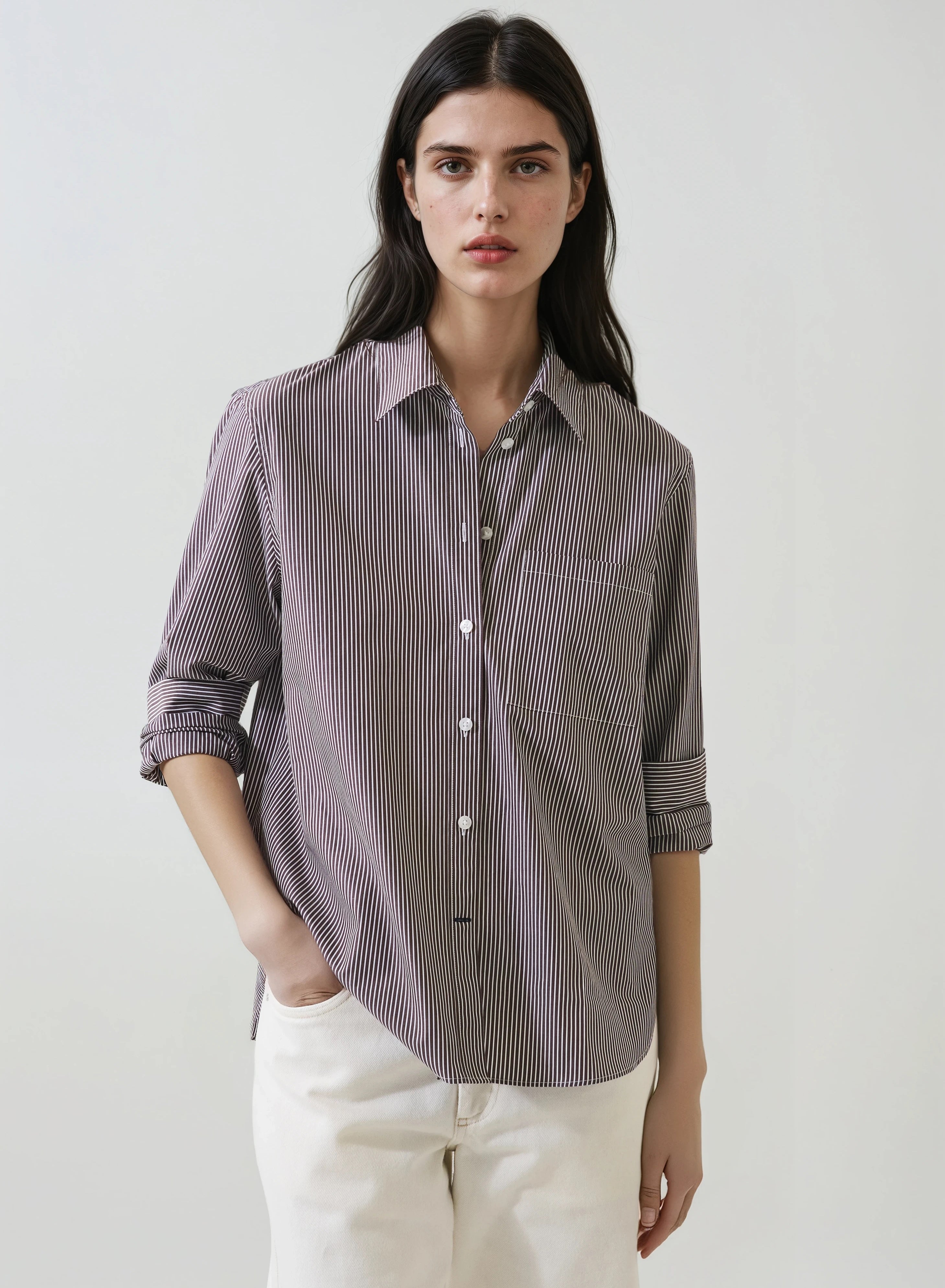 Patrick Assaraf Cotton Boyfriend Pocket Shirt W4204D09