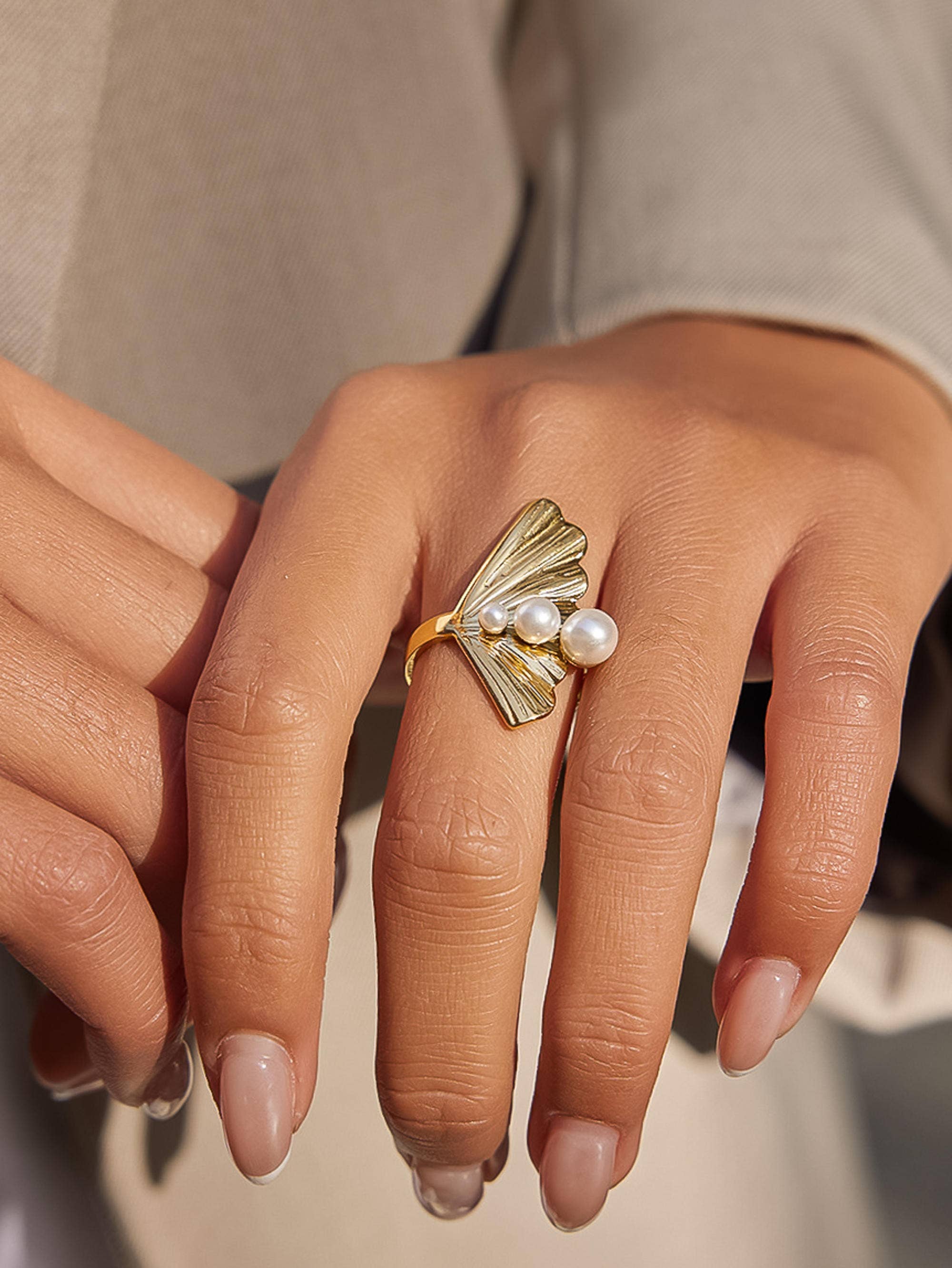 Flânerie Kala 18K Gold Non-Tarnish Sculptural Pearl Statement Ring