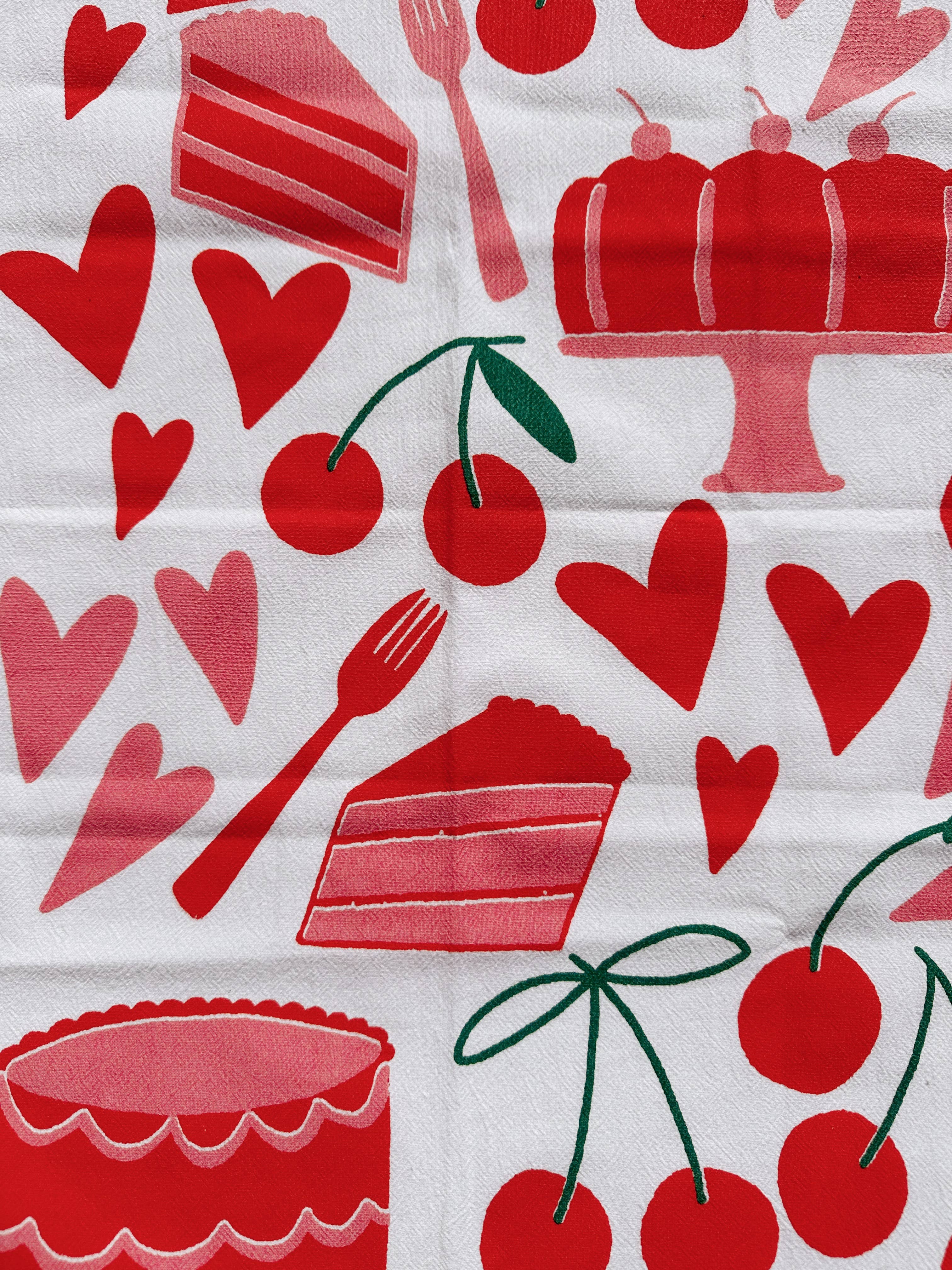 Julie Peach Cake on White Cotton Tea Towel