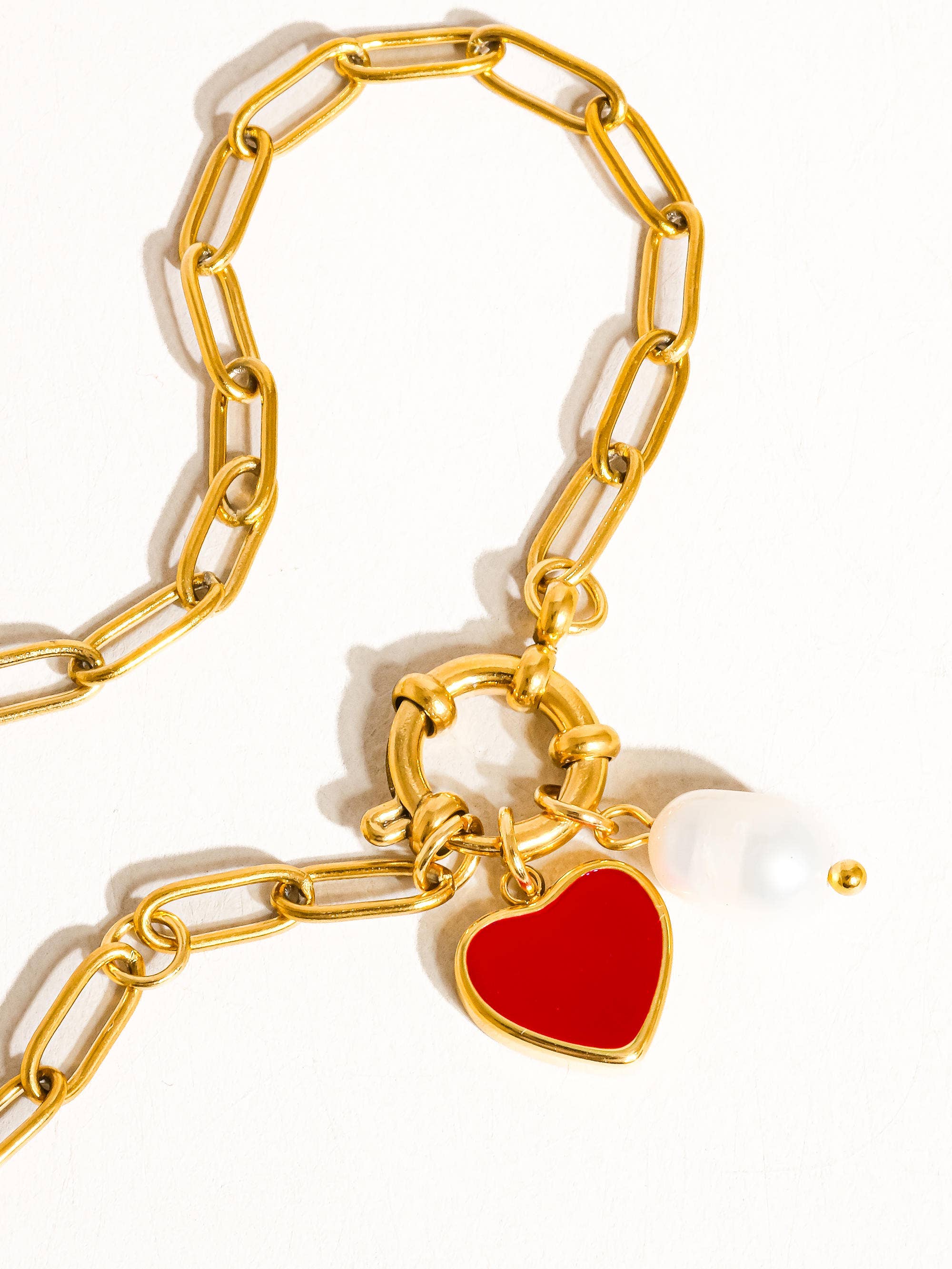 Flanerie Eulalie 18K Gold Non-Tarnish Heart Pearl Chain Bracelet