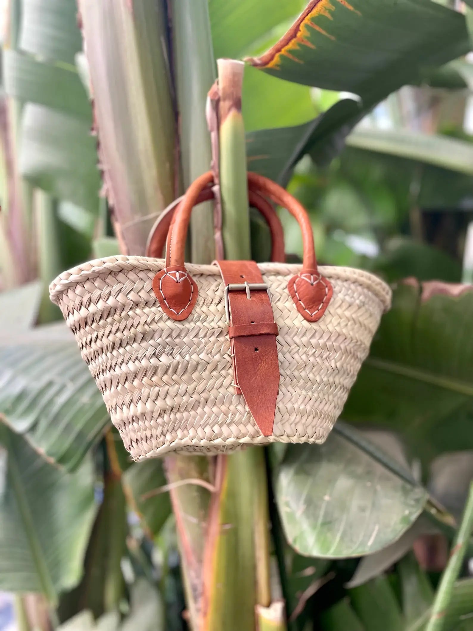 French Market Bags Handwoven Straw Basket Bag with Leather Handles #12