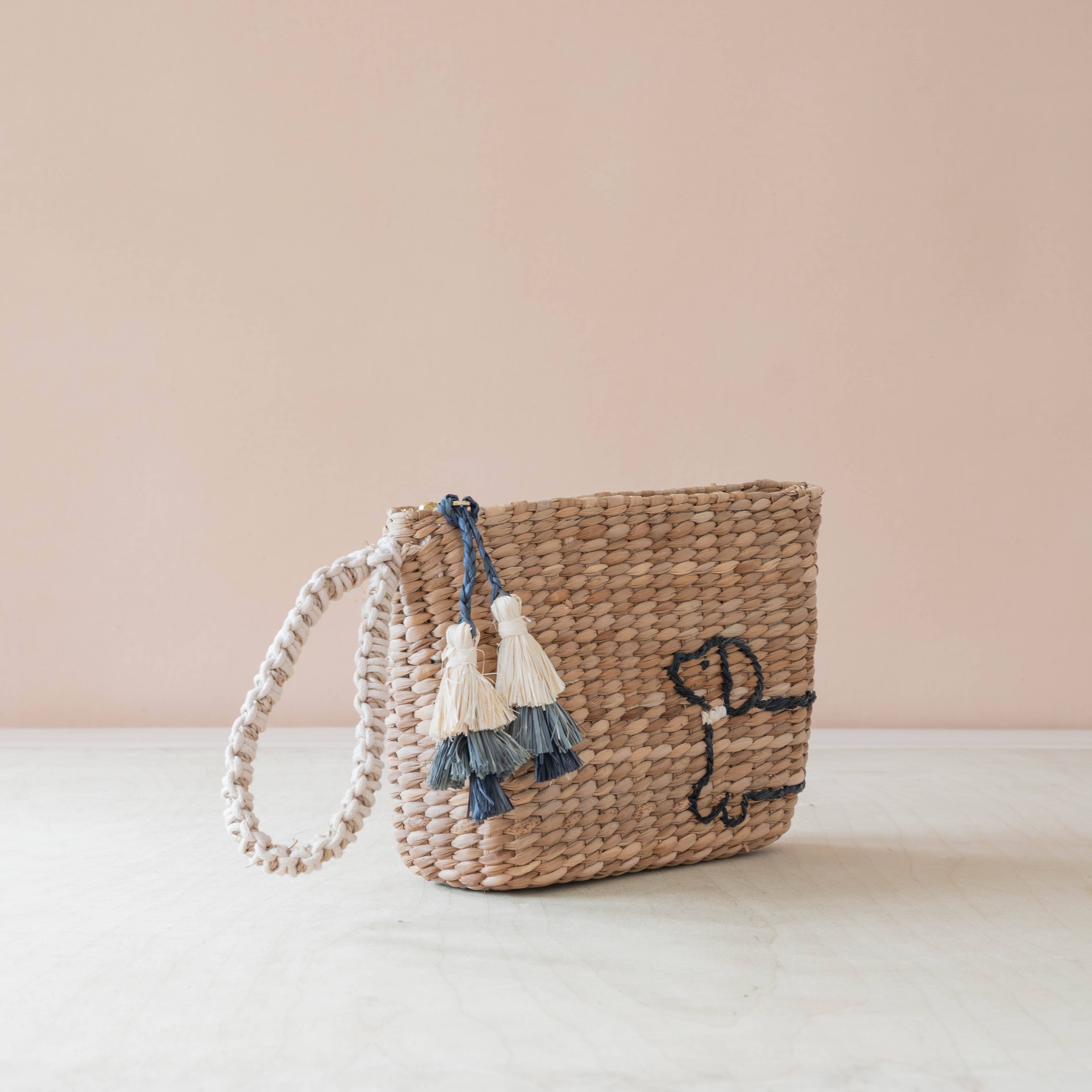Mini Woven Pouch with Wristlet and Embroidered Dachshund – Handcrafted Wristlet | LIKHÂ