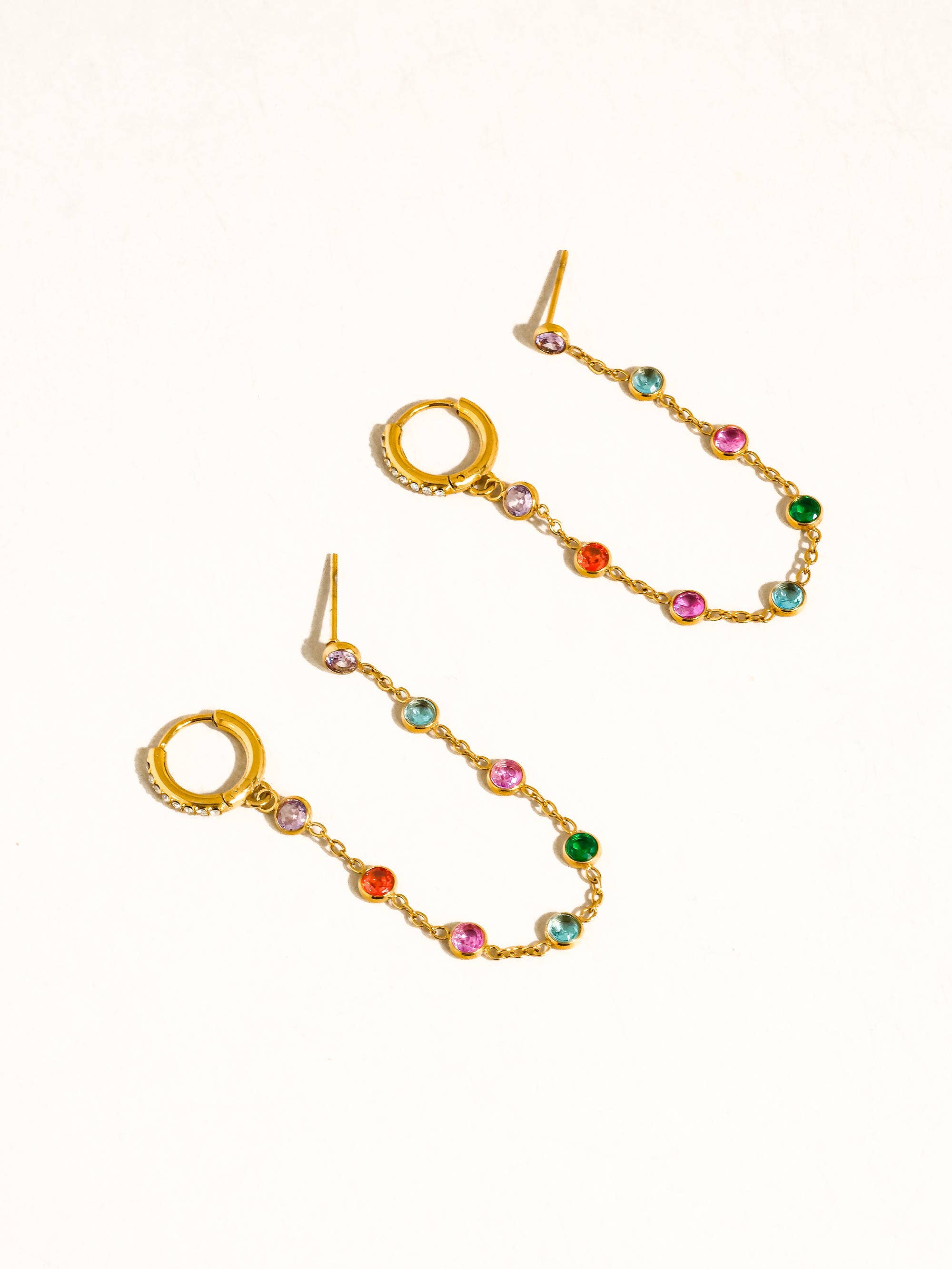 Flânerie Daffira 18K Gold Non-Tarnish Crystal Chain Link Earrings