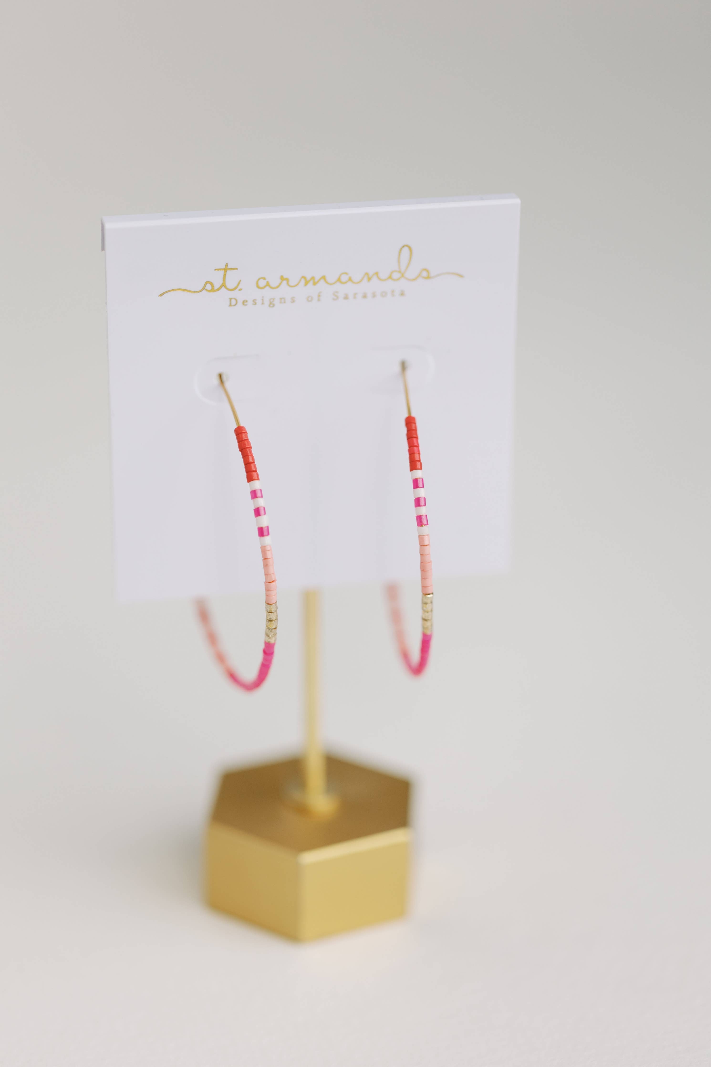 St. Armands Skinny Pink Beaded Statement Hoop Earrings