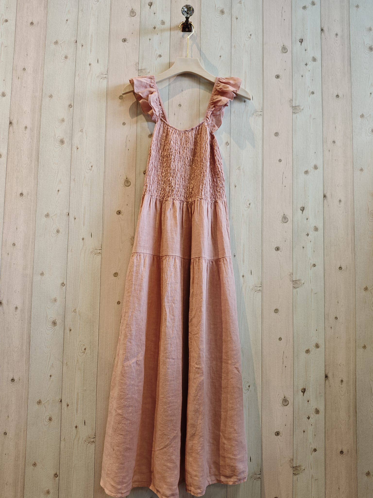 European Linen Dress with Ruffle Strap 17781