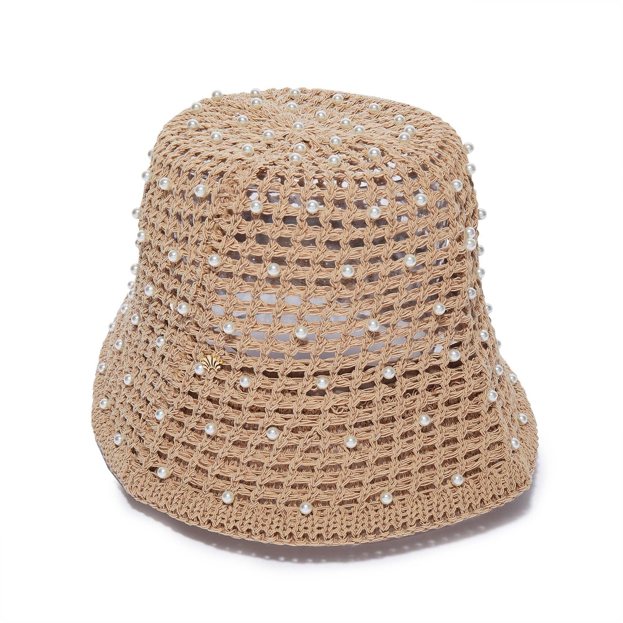 Lele Sadoughi Natural Open Weave Pearl Bucket Hat