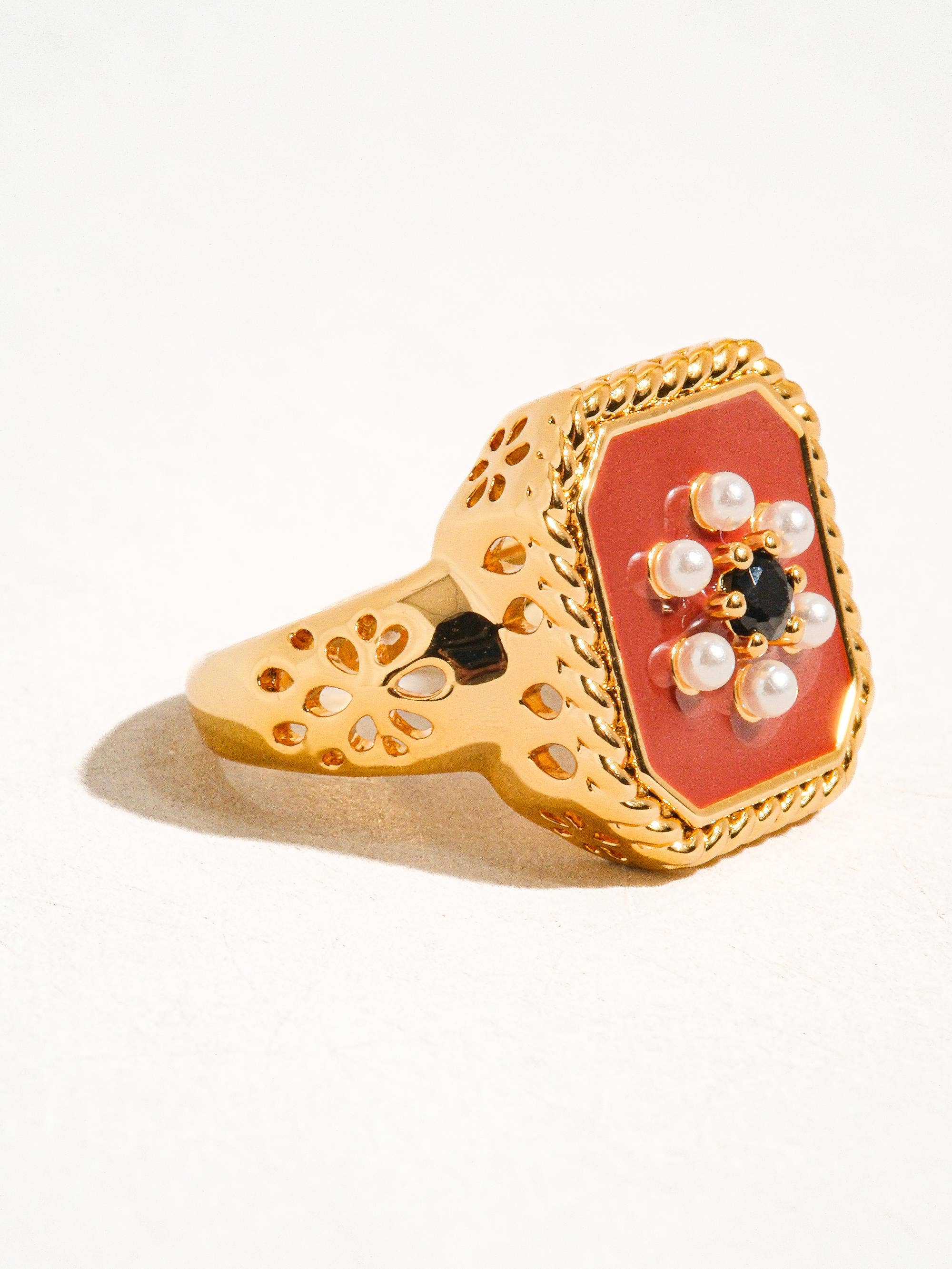 Flanerie Rouge 18K Gold Red Enamel Vintage Adjustable Ring