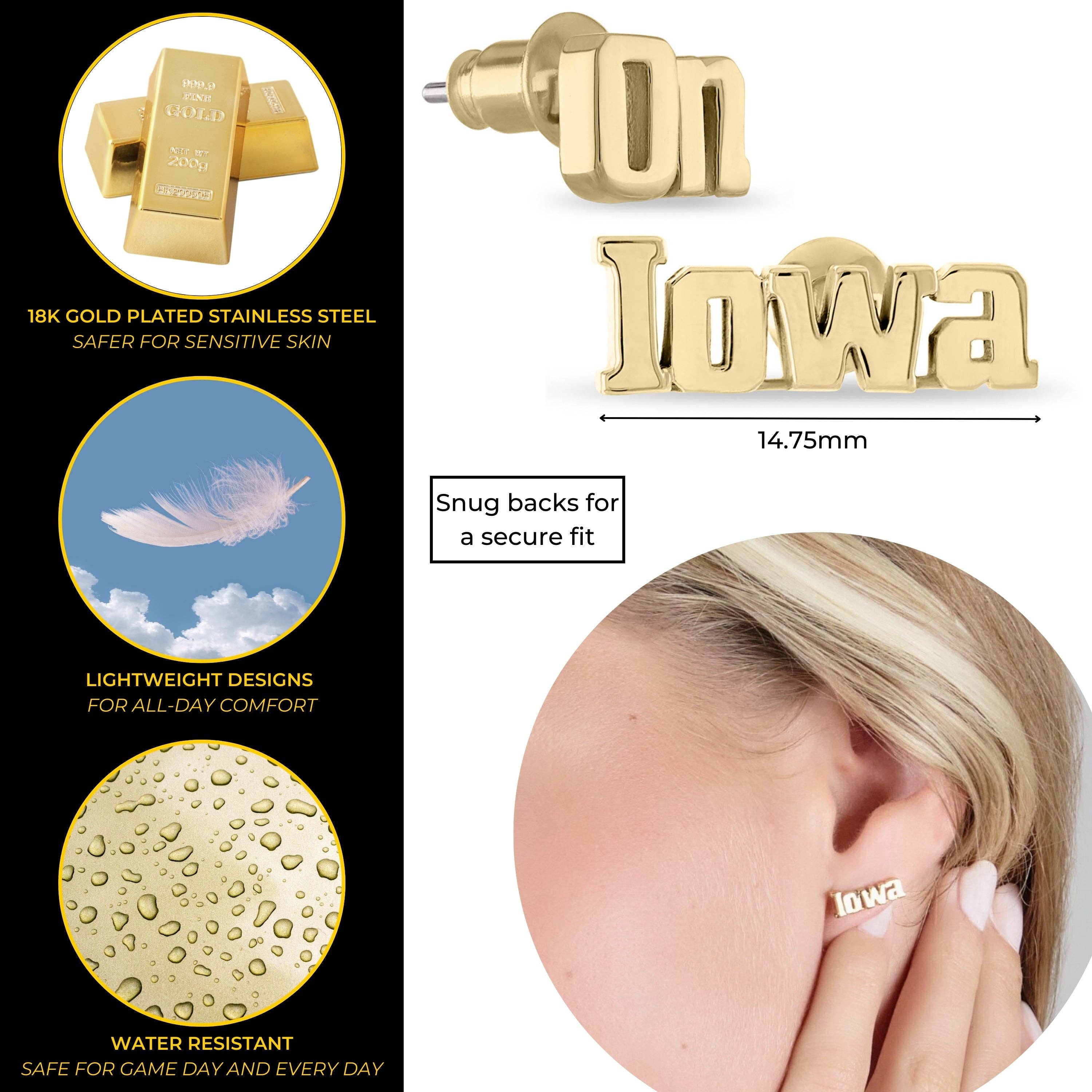 Stone Armory Iowa On Iowa Gold Plated Script Studs