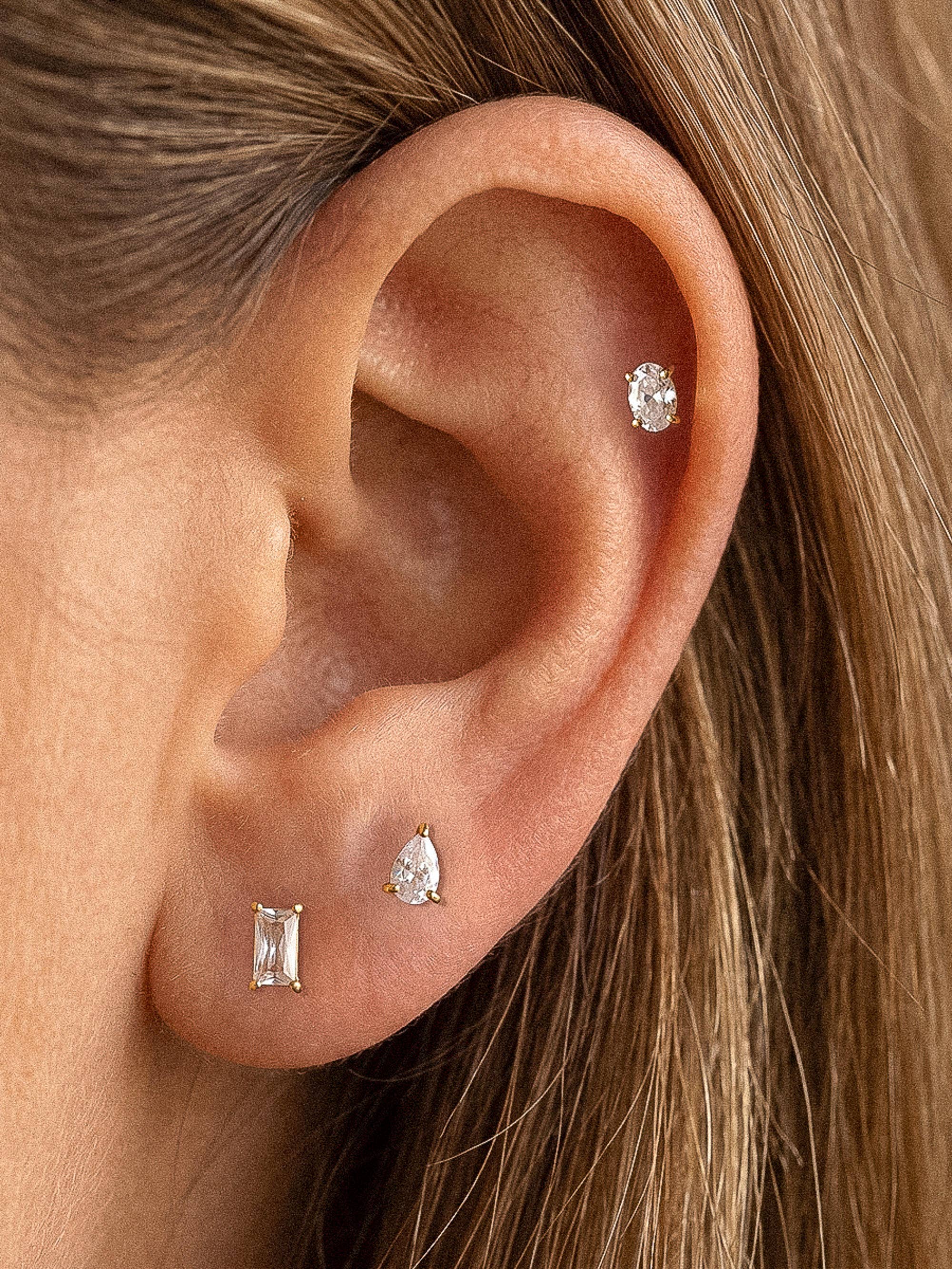 Flânerie Pureté 18K Gold Non-Tarnish Pear & Oval CZ Stud Earrings Set