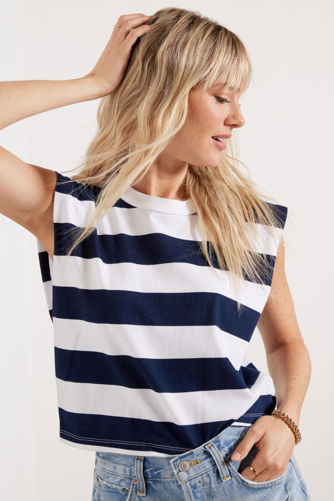 Stateside Navy Rugby Stripe Cropped Muscle Tee 5555
