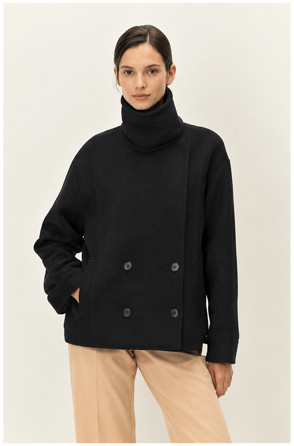 Elodie Navy Turtleneck Jacket E1326JY701 clarified product photo