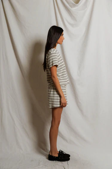 Perfect White Eve Striped Short Sleeve Crew Sweatshirt