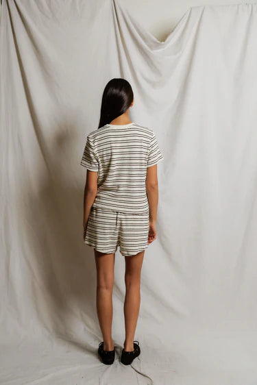 Perfect White Eve Striped Short Sleeve Crew Sweatshirt