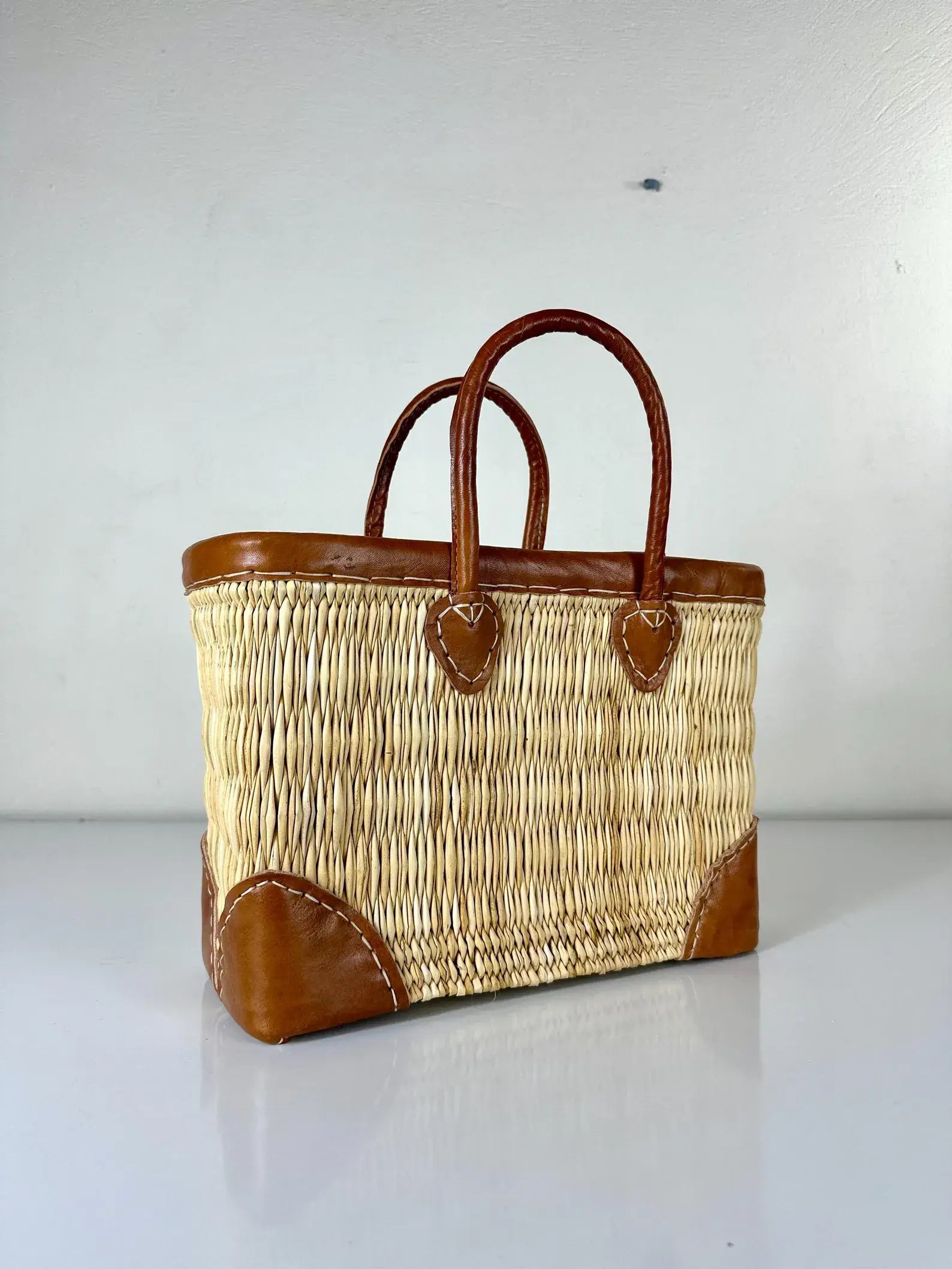 French Market Bags Basket Moroccan Straw Leather Tote #6