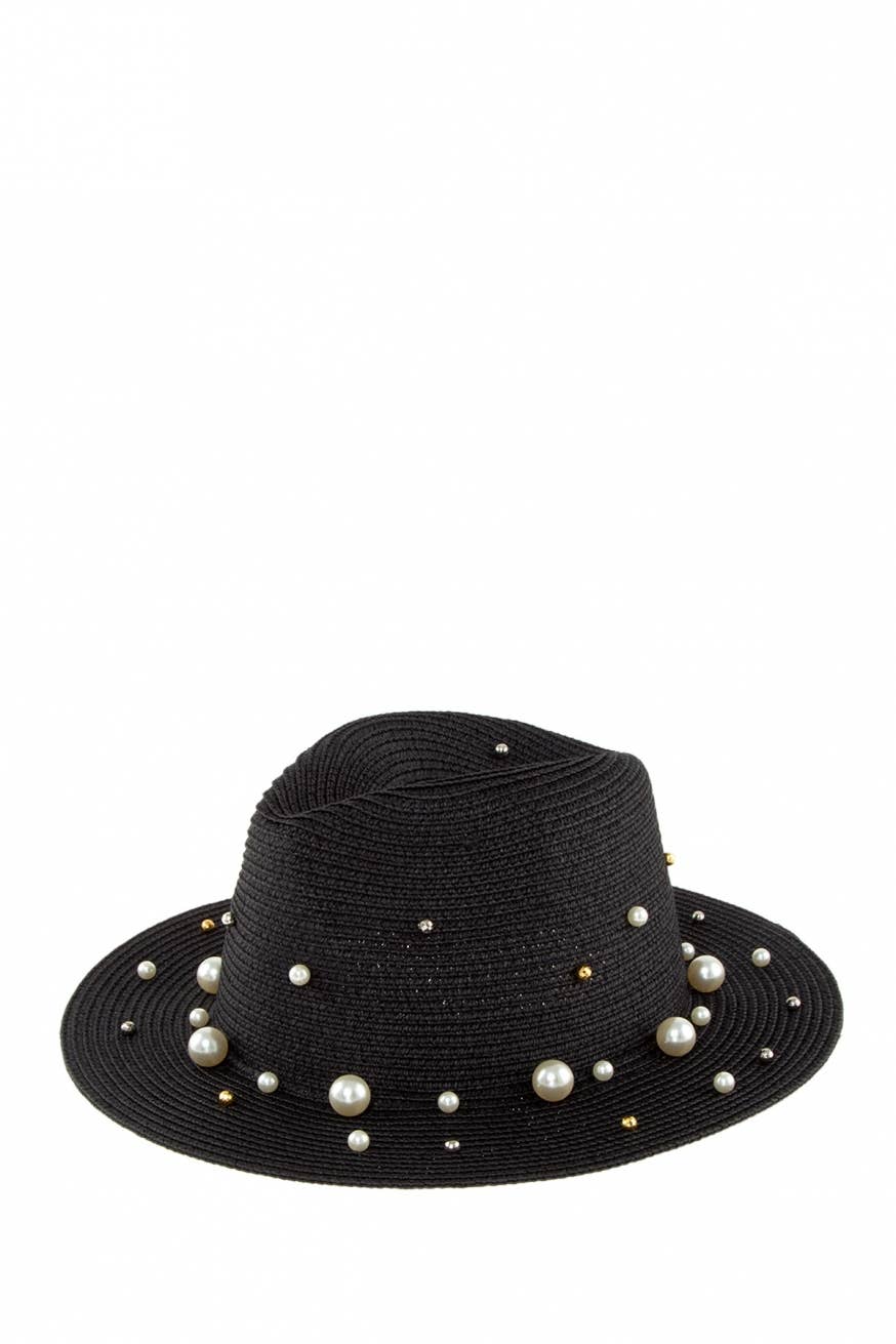 Thames Pearl And Metallic Decorated Straw Fedora Hat