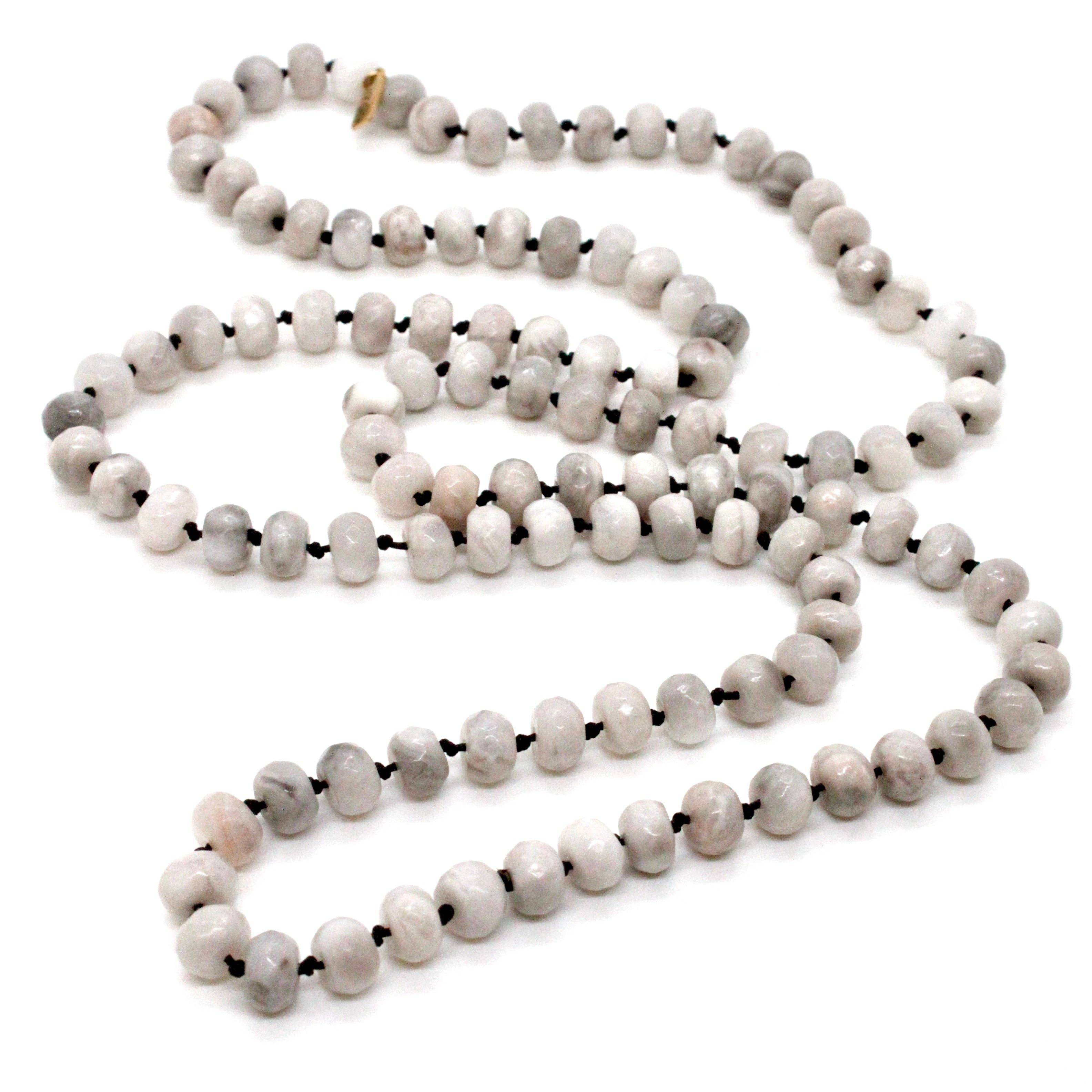 Lizou Hand-Knotted Long White Agate Bead Necklace #21