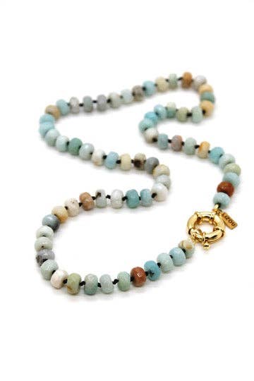 Lizha Hand Knotted Short Faceted Amazonite Necklace
