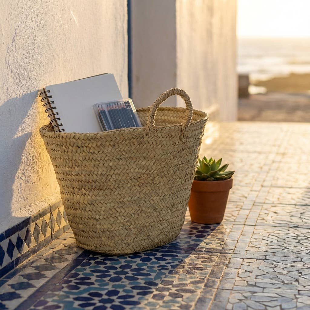French Basket Bags Natural Handwoven Palm Leaf Market Tote #15