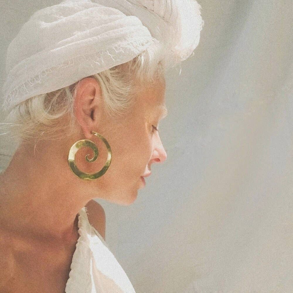 Bisjoux Satin Brass Handmade Swirl Hoop Earrings