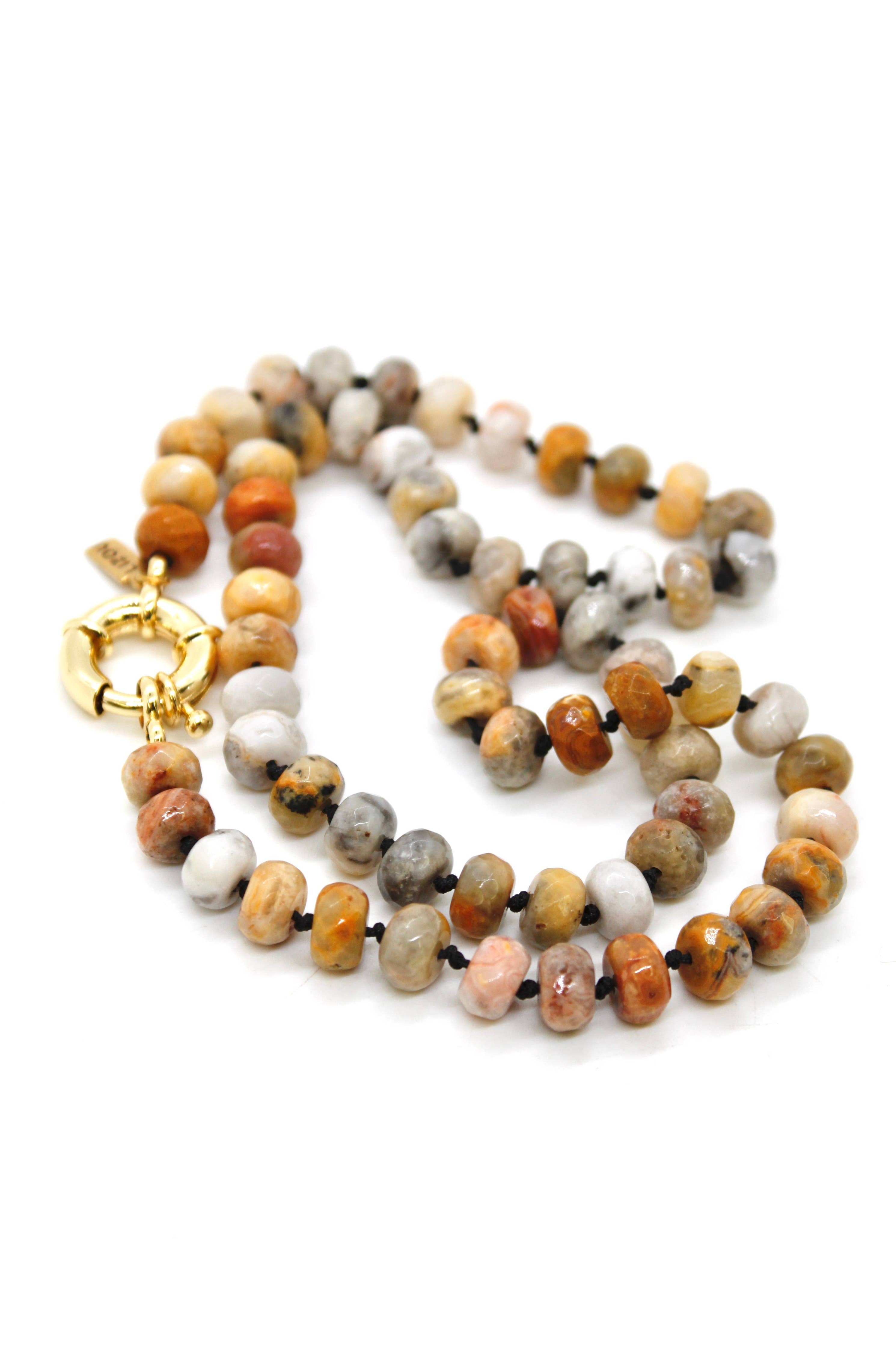 Lizou Hand-Knotted 18" Faceted Crazy Agate Beaded Necklace #28