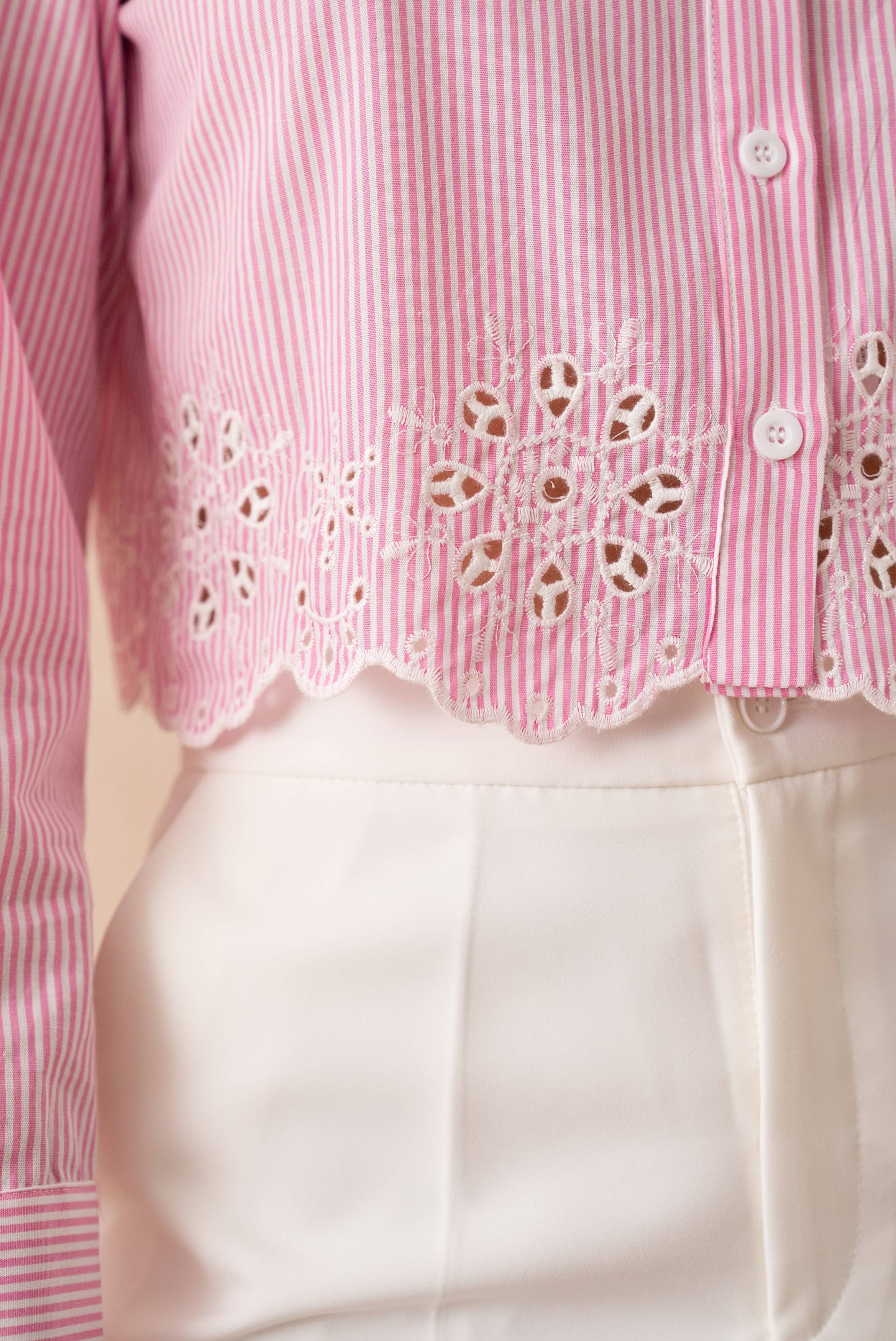 European Collection - Striped & Eyelet Cropped Shirt