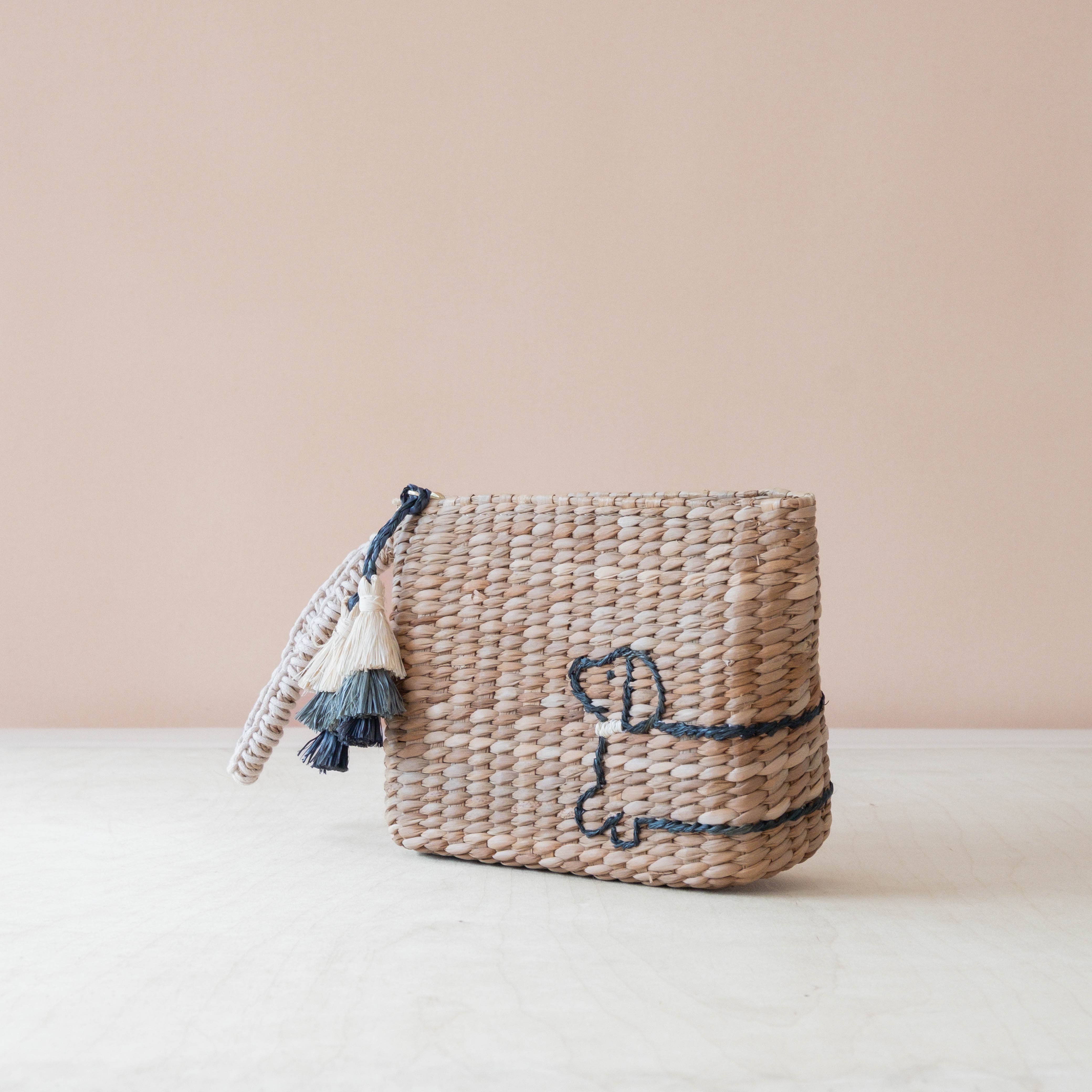Mini Woven Pouch with Wristlet and Embroidered Dachshund – Handcrafted Wristlet | LIKHÂ