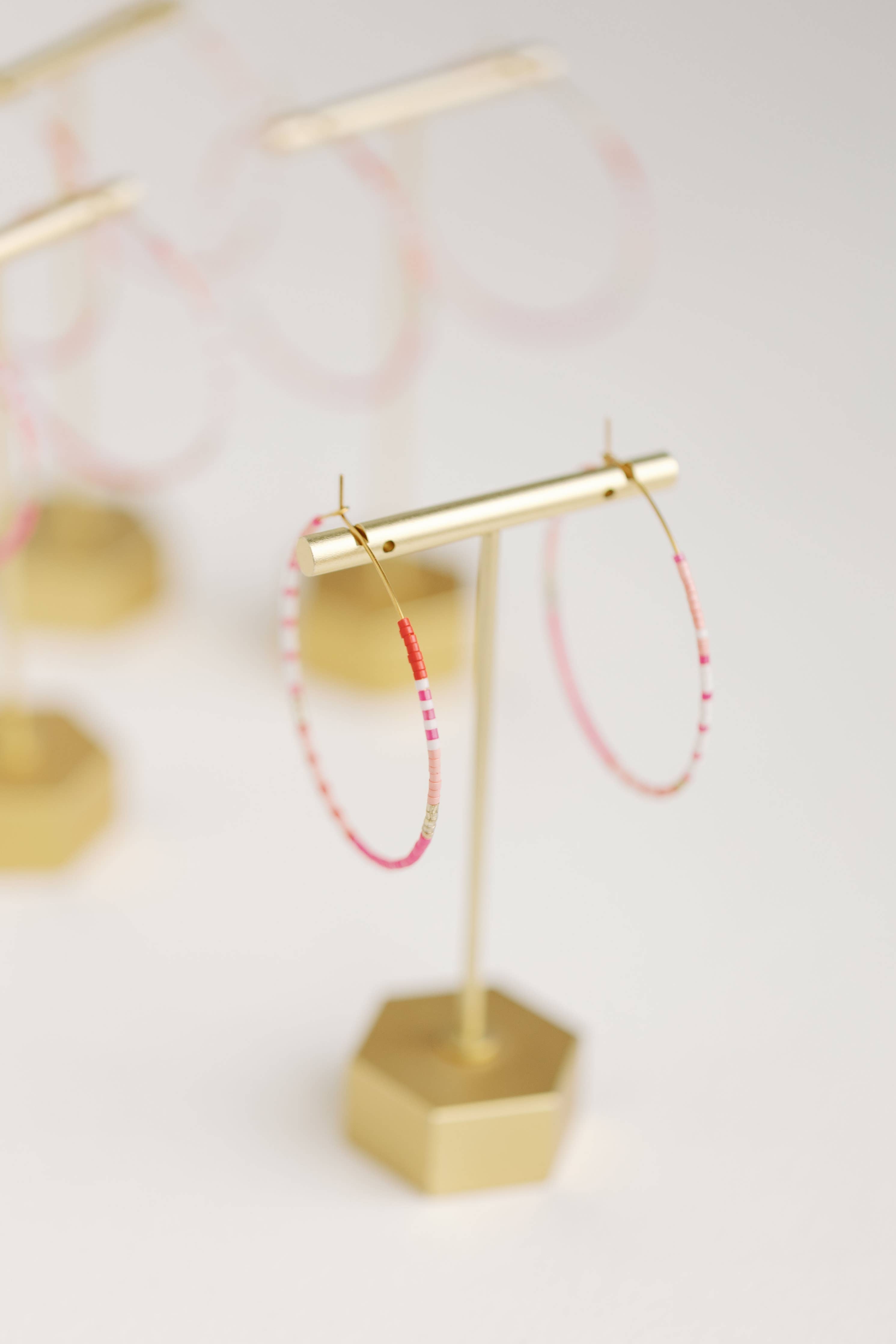 St. Armands Skinny Pink Beaded Statement Hoop Earrings