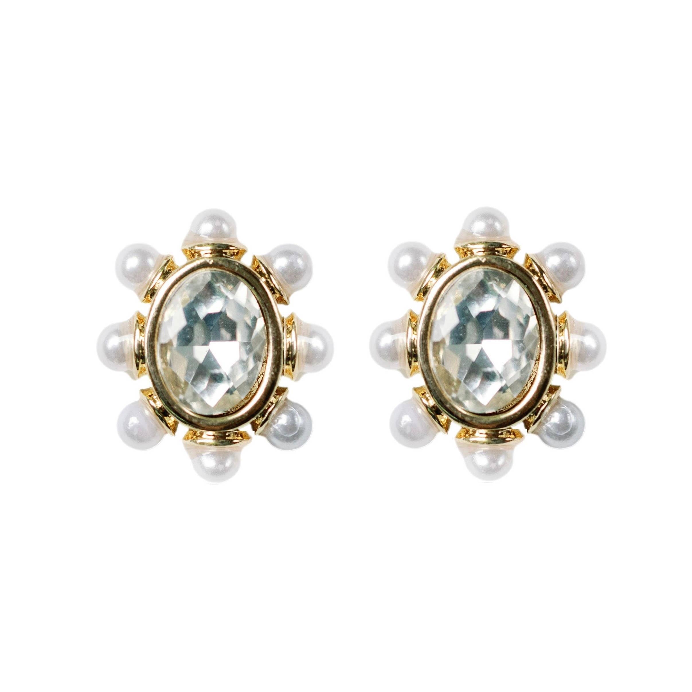 St. Armands Crystal Pearl Oval Stud Earrings
