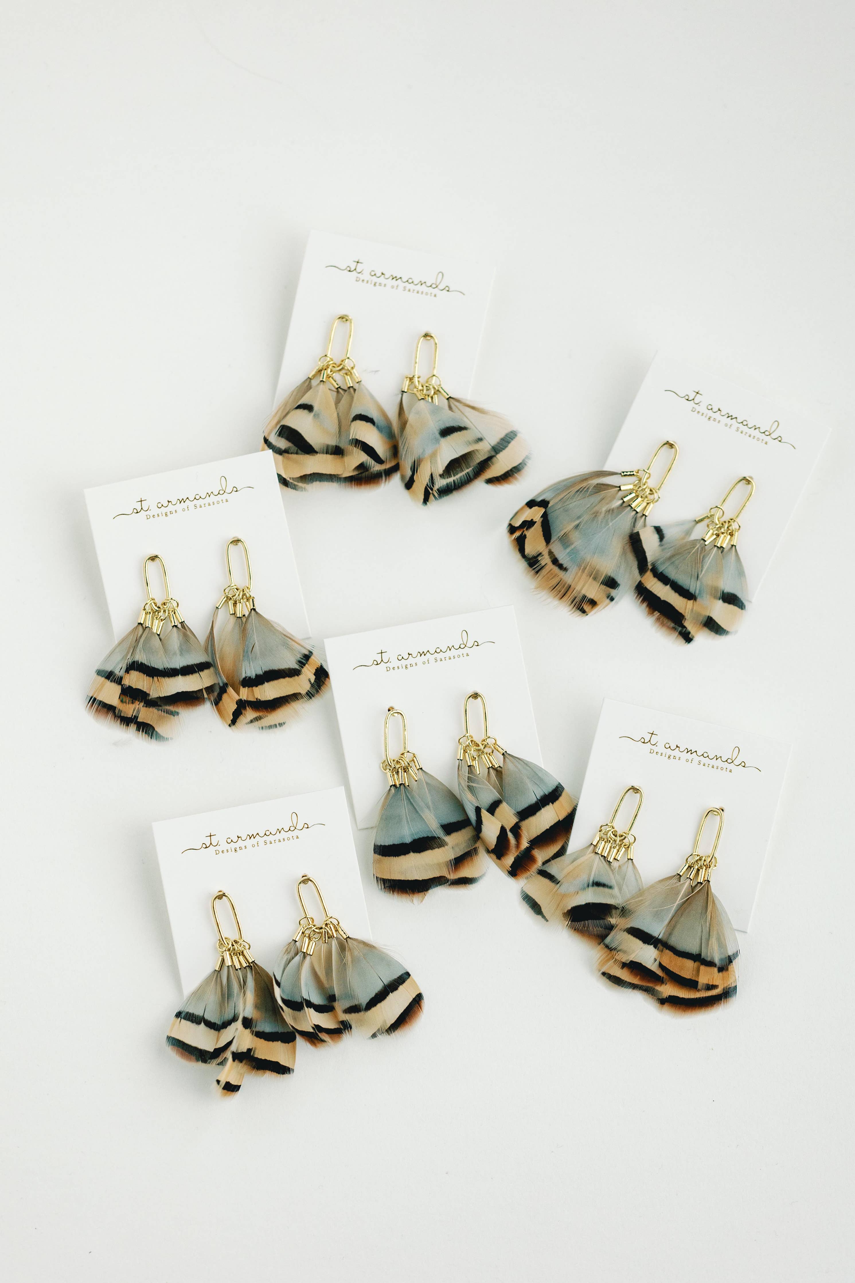 St. Armands Designs of Sarasota Brown Striped Fall Feather Statement Tassel Earrings SAD209