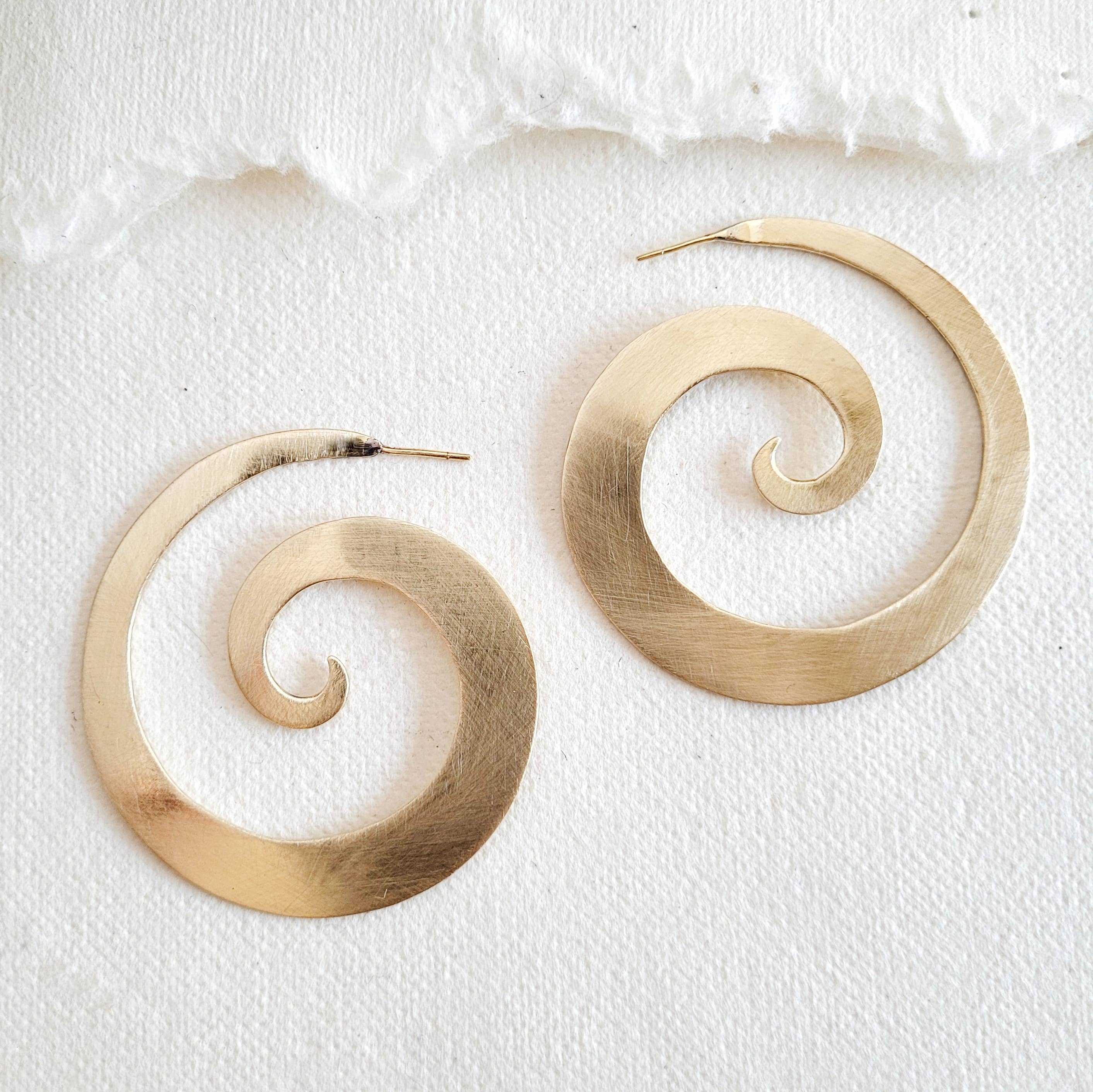 Bisjoux Satin Brass Handmade Swirl Hoop Earrings