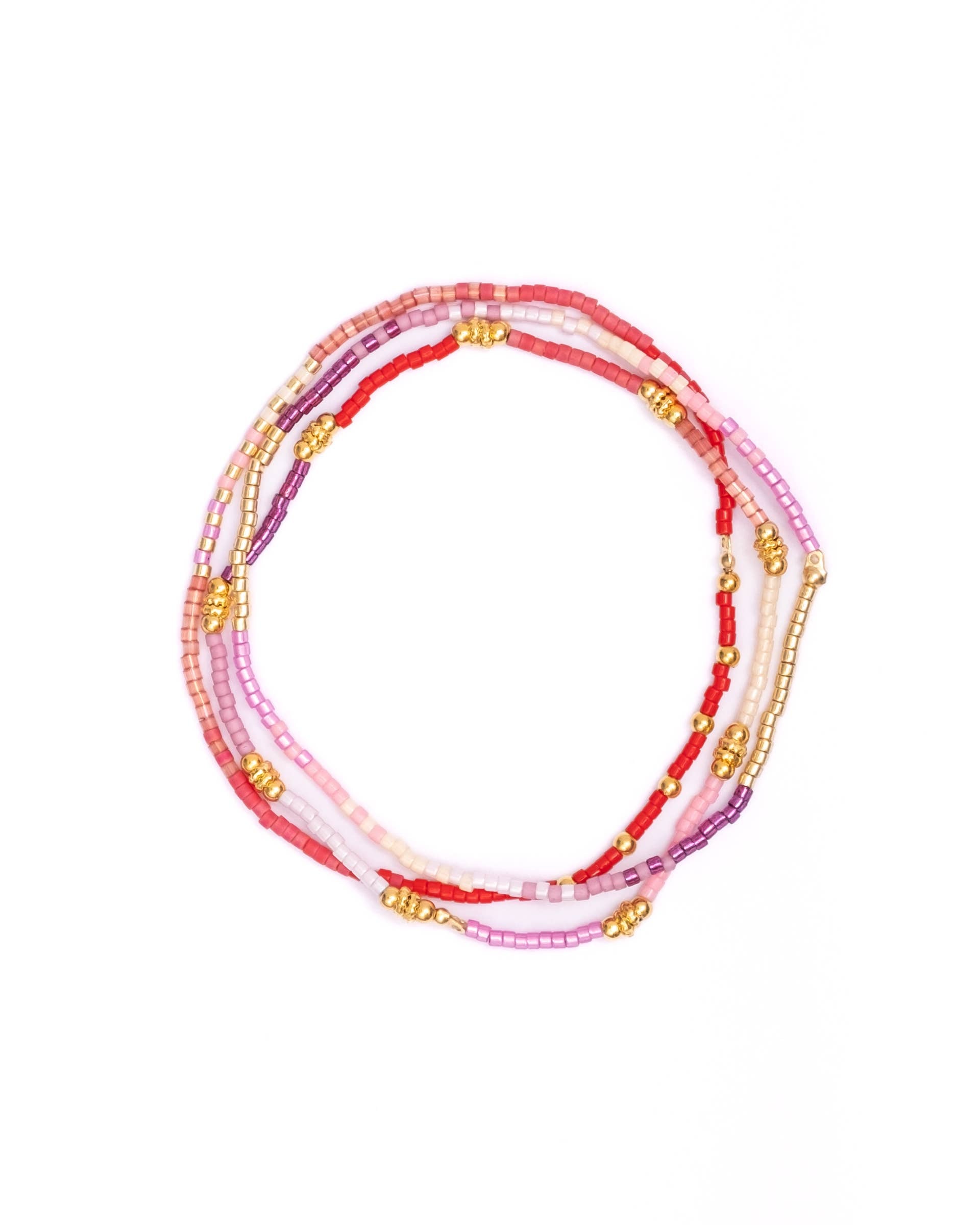 Mayana Set of 3 Miyuki Beaded Stretch Bracelets Red/Pink/Purple