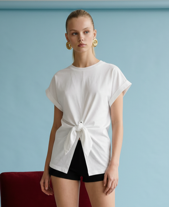 Heyson Front Knot Short Sleeve Knit Top SOT1375
