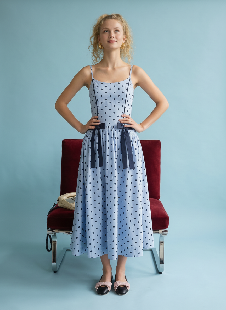 Heyson Polka Dot Midi Dress with Bow Details JOD1115