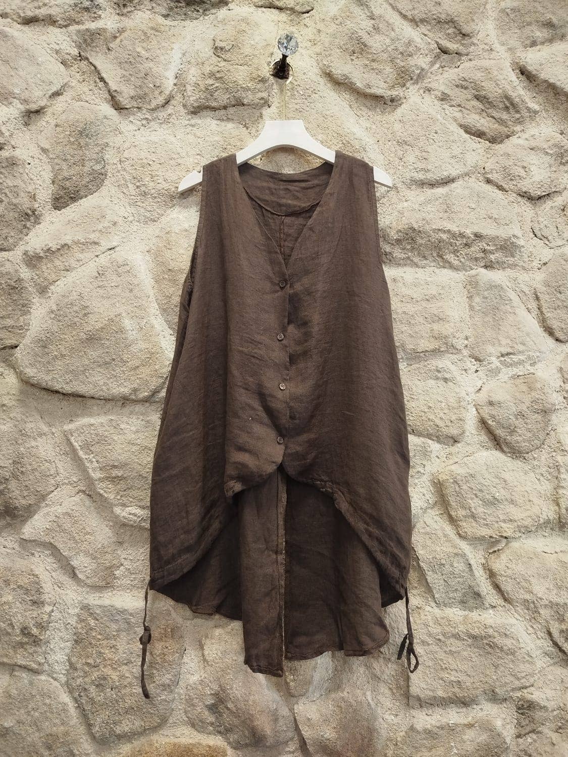 European Linen Sleeveless Tunic Vest with Adjustable Ties 8556